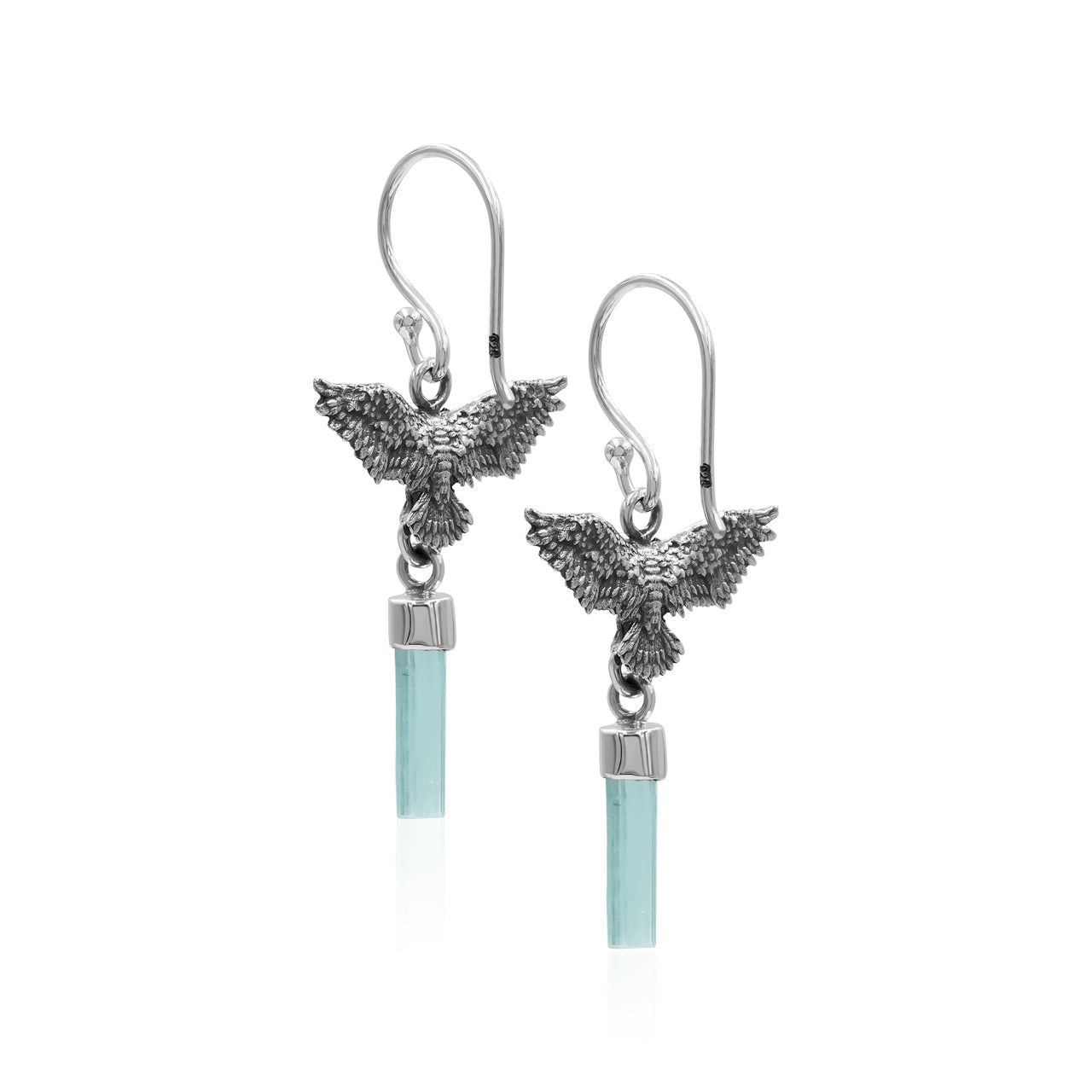 Starborn Green Tourmaline Crystal in Sterling Silver Eagle Earrings