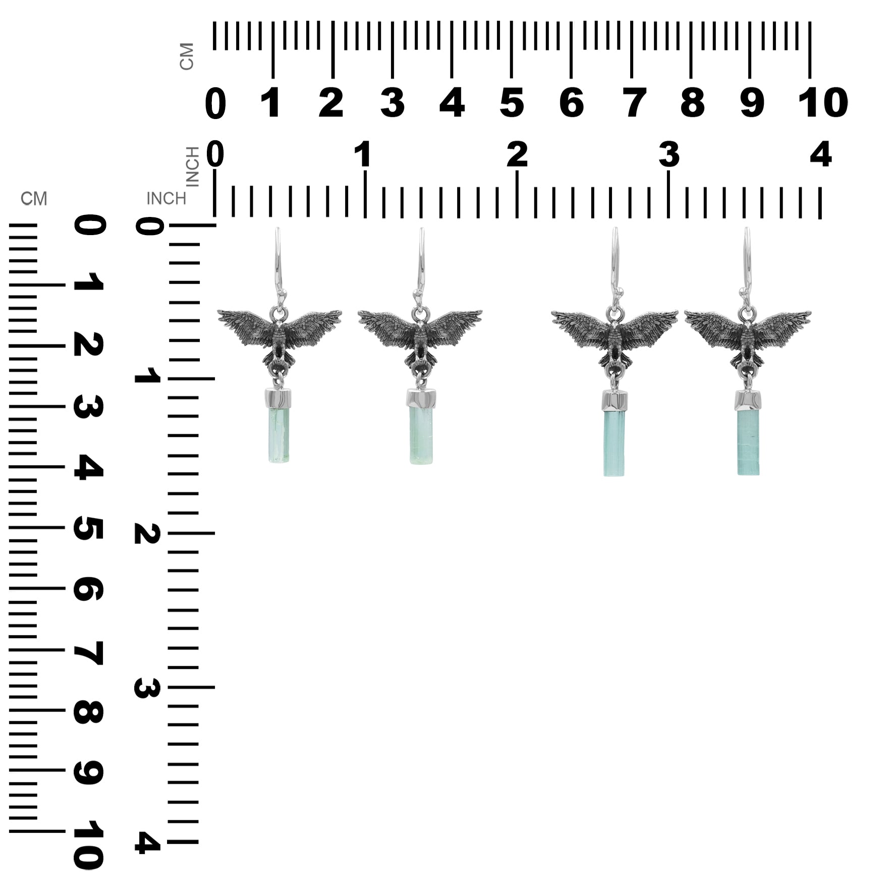 Starborn Green Tourmaline Crystal in Sterling Silver Eagle Earrings