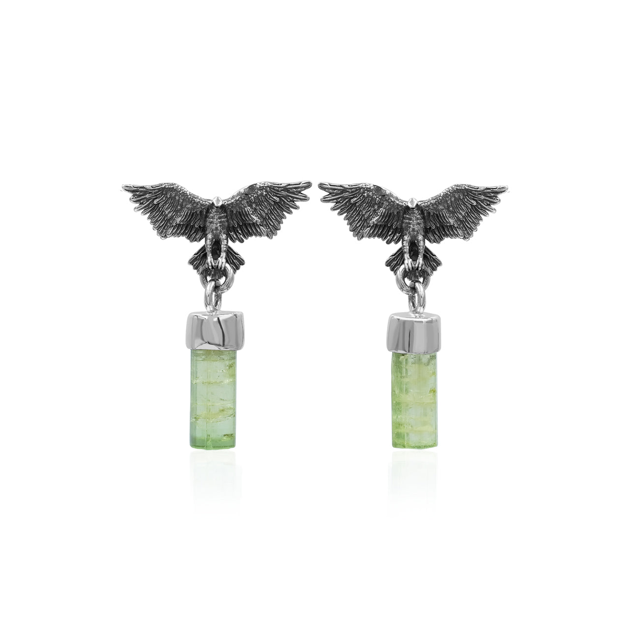 Starborn Green Tourmaline Crystal in Sterling Silver Eagle Earrings