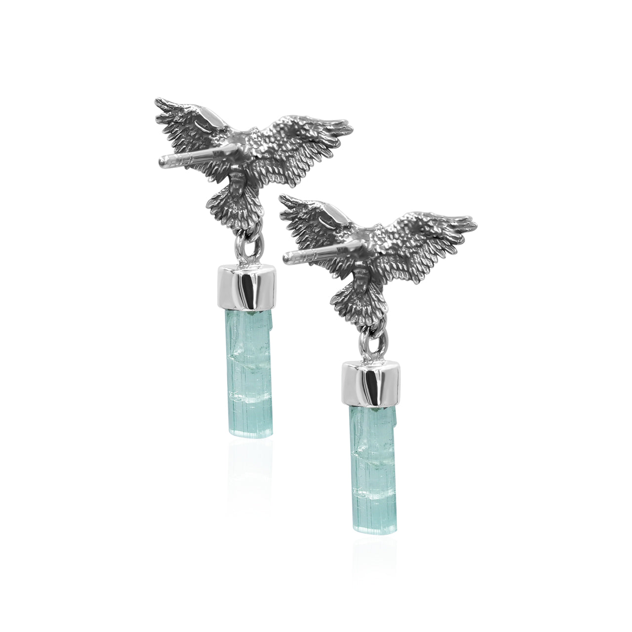 Starborn Green Tourmaline Crystal in Sterling Silver Eagle Earrings