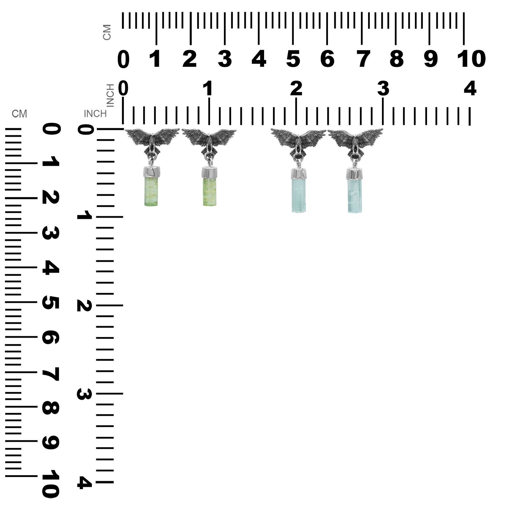 Starborn Green Tourmaline Crystal in Sterling Silver Eagle Earrings