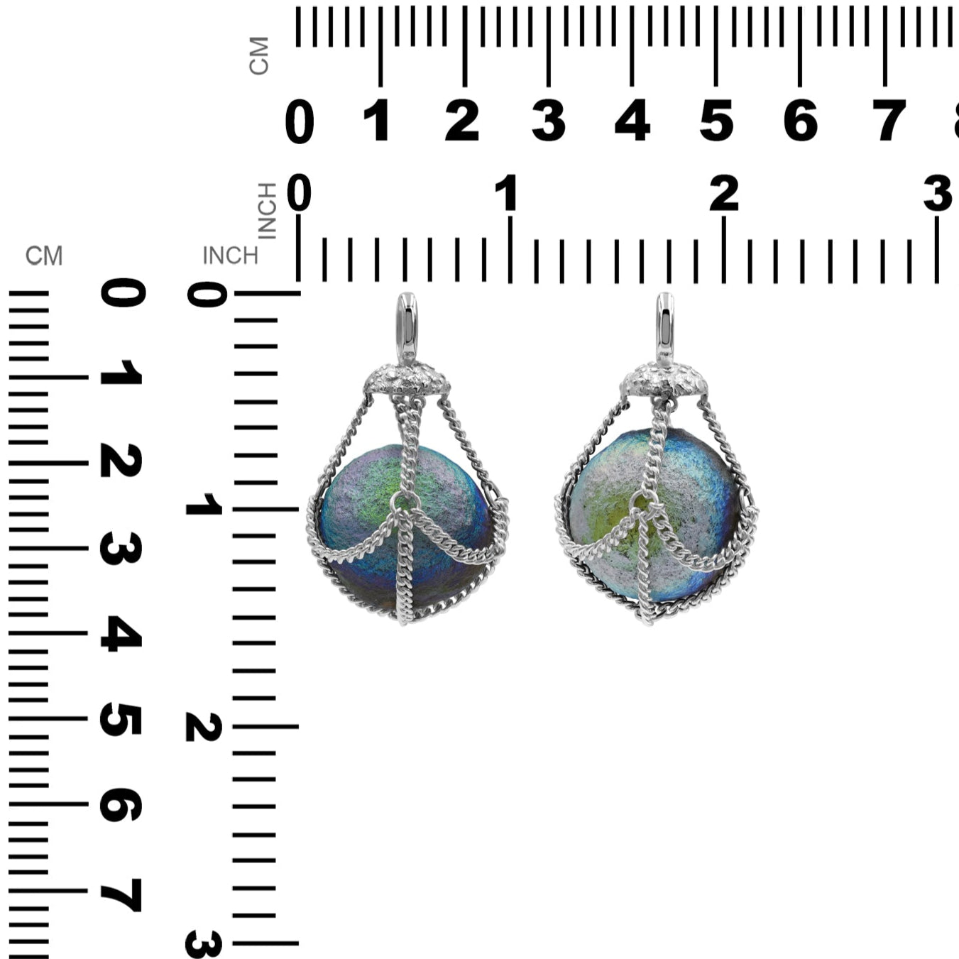 Starborn Unicorn Chalcedony Sphere Chain Basket Pendant in Sterling Silver