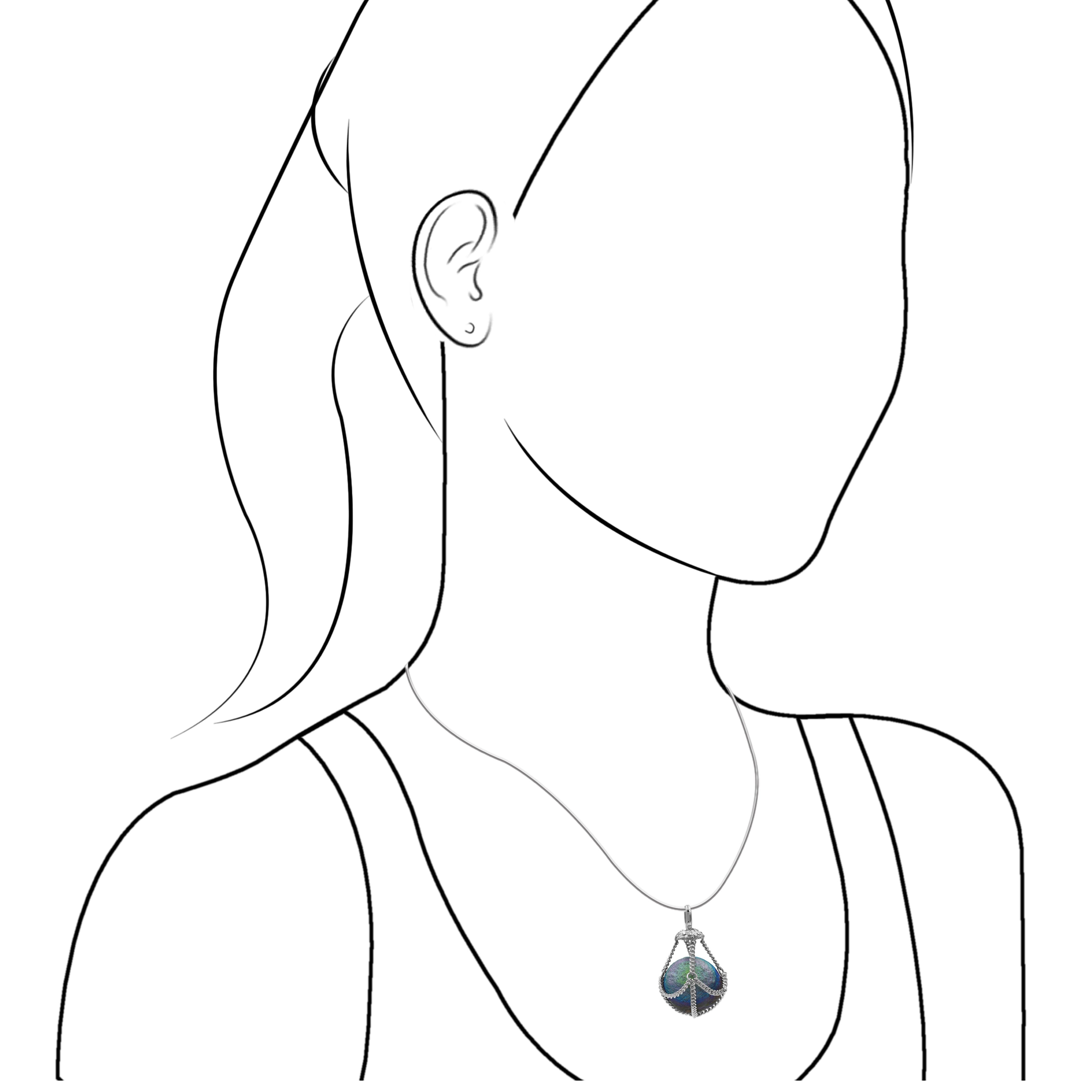 Starborn Unicorn Chalcedony Sphere Chain Basket Pendant in Sterling Silver