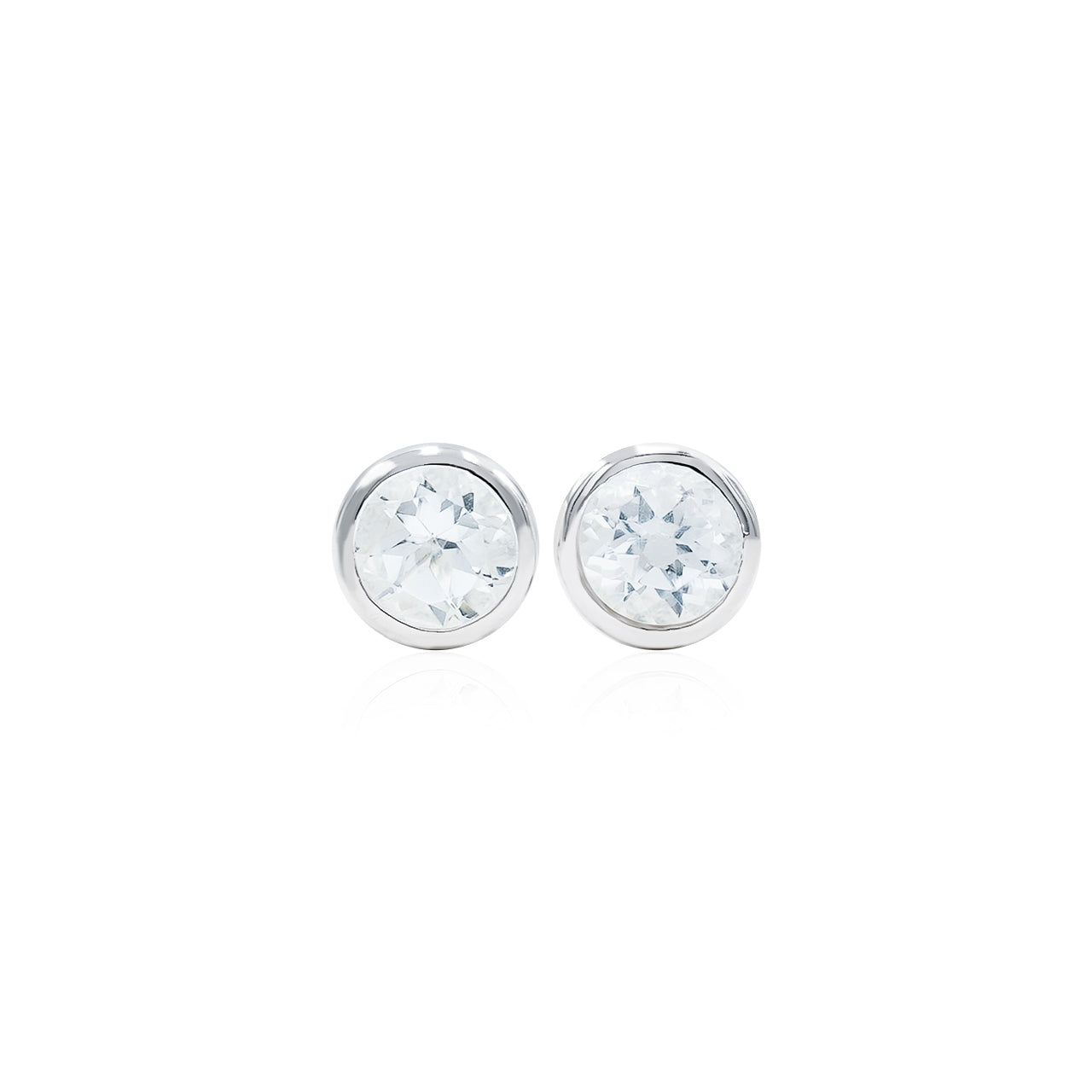 Starborn Round Faceted 4mm Bezel Style Post Earrings in Sterling Silver