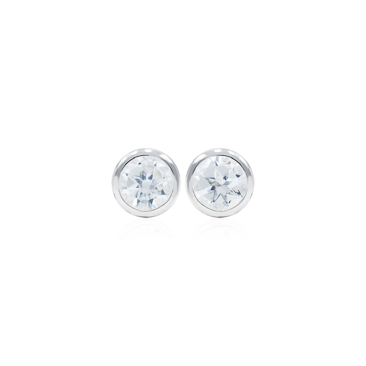Starborn Round Faceted 4mm Bezel Style Post Earrings in Sterling Silver