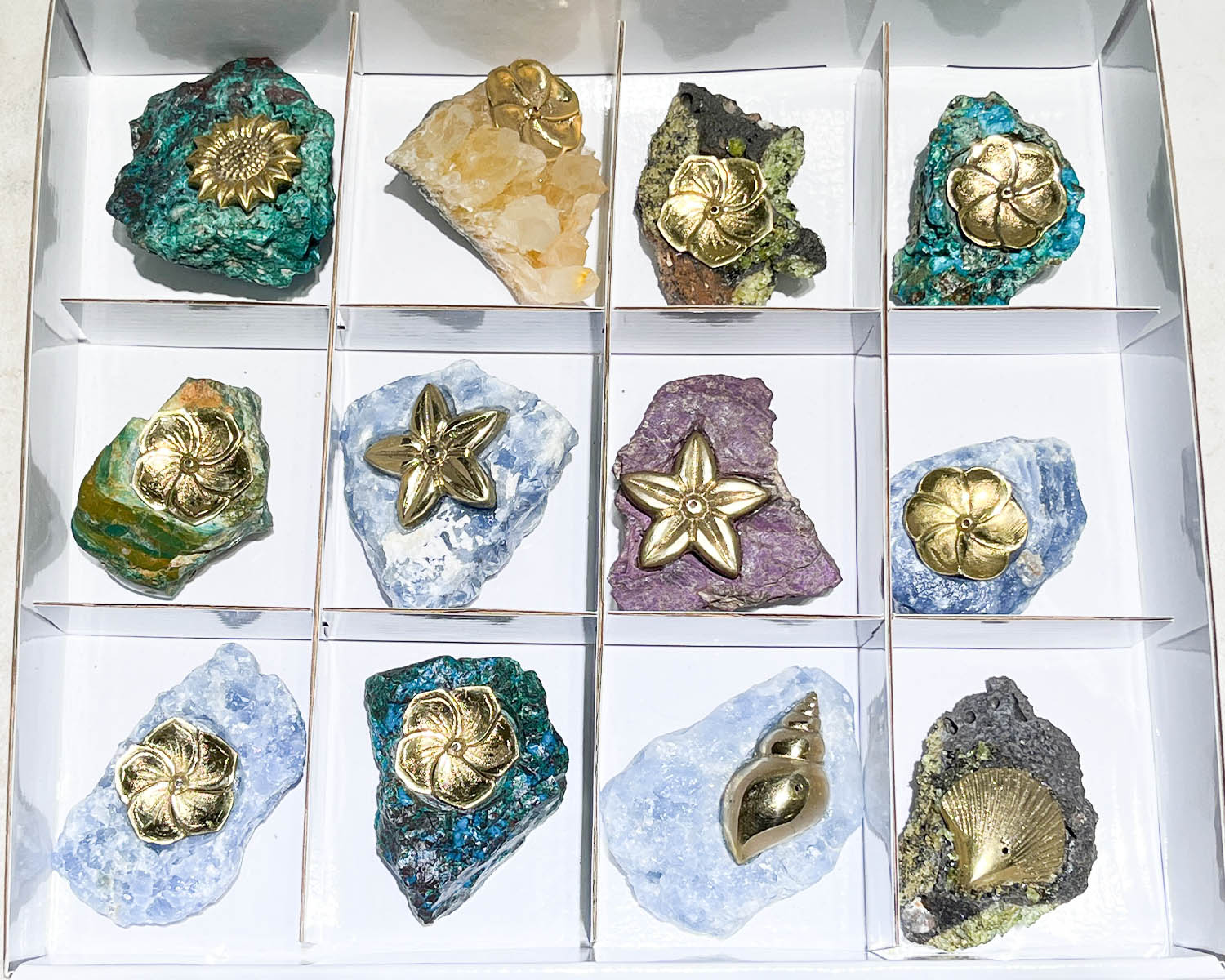 Starborn Mixed Brass Incense Holder with Mixed Stone Base - 12 Pieces