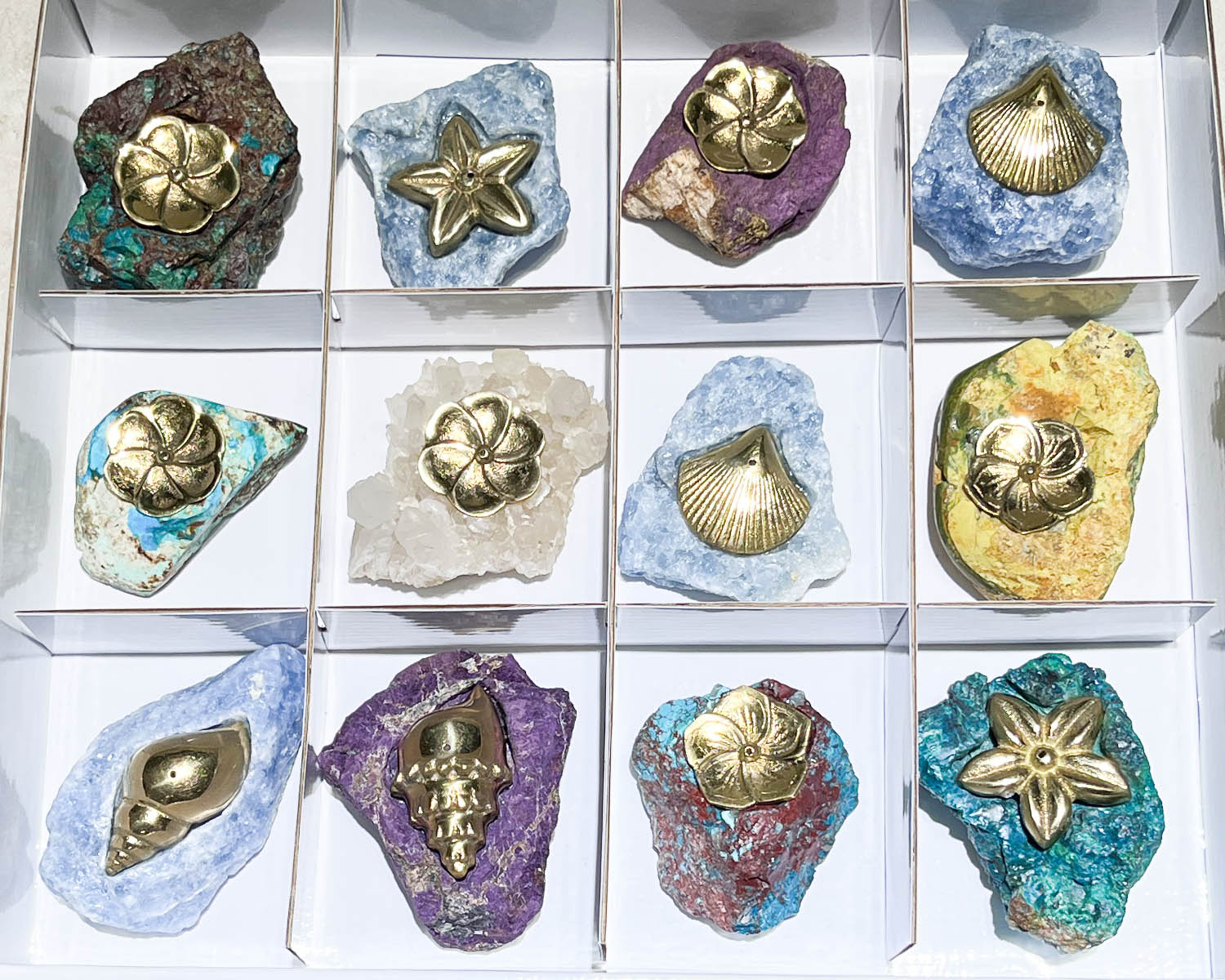 Starborn Mixed Brass Incense Holder with Mixed Stone Base - 12 Pieces