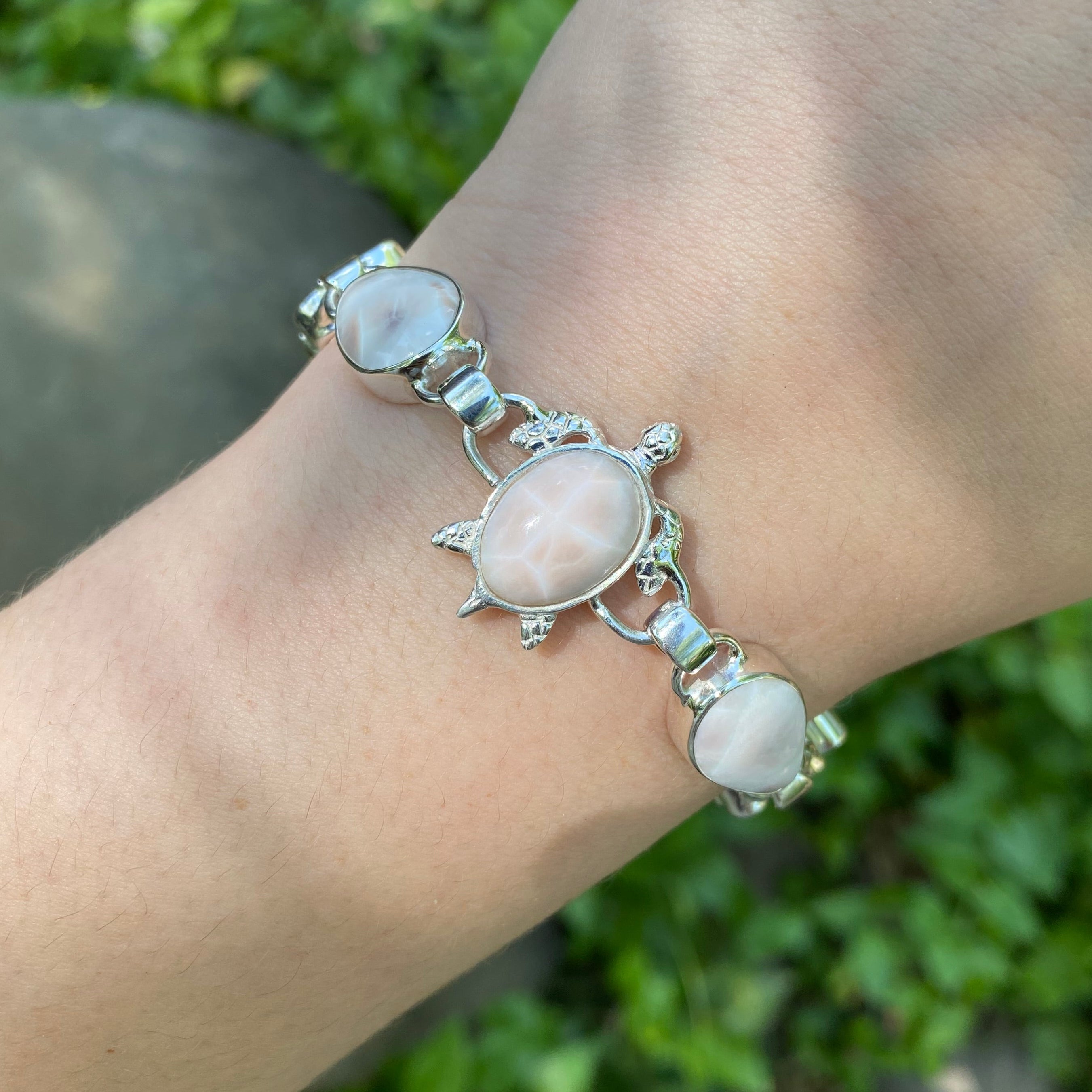 Starborn Pink Natrolite Sea Turtle Bracelet in Sterling Silver