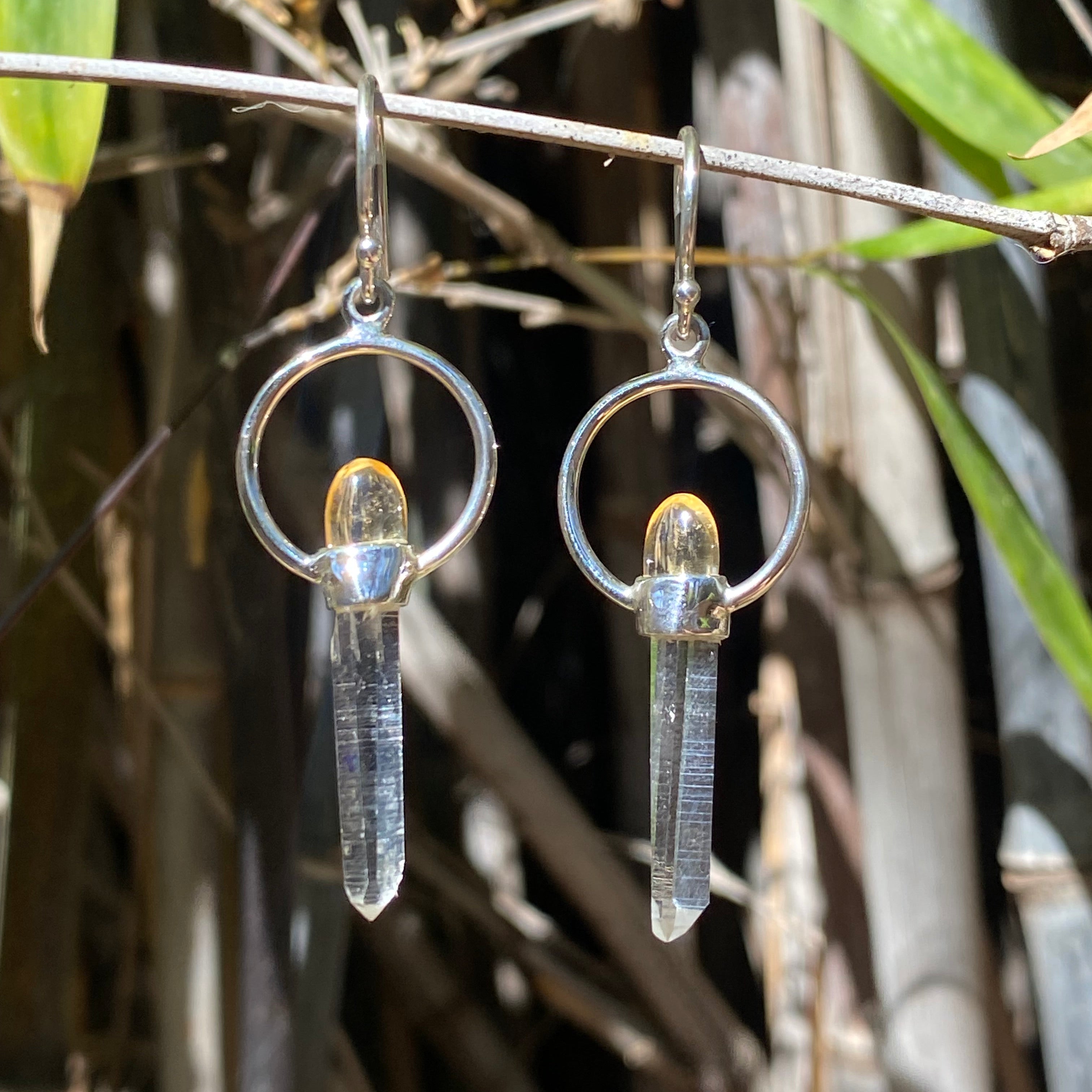 Starborn Quartz and Citrine Horseshoe Dangle Earrings in Sterling Silver