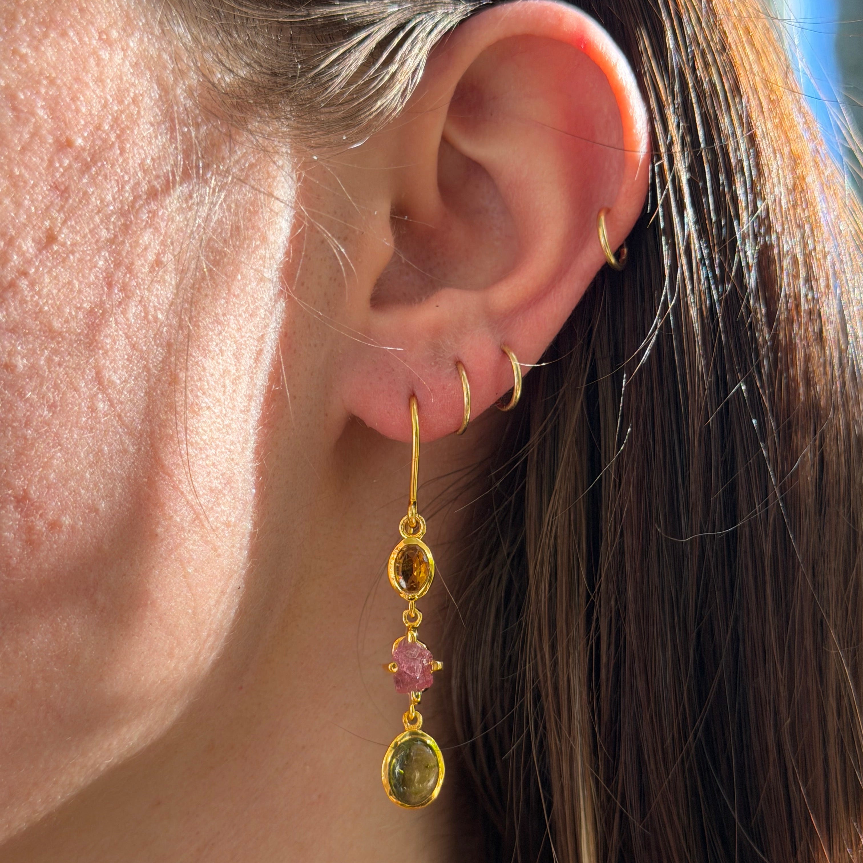 Starborn Tourmaline Dangle Earrings in Gold Micron