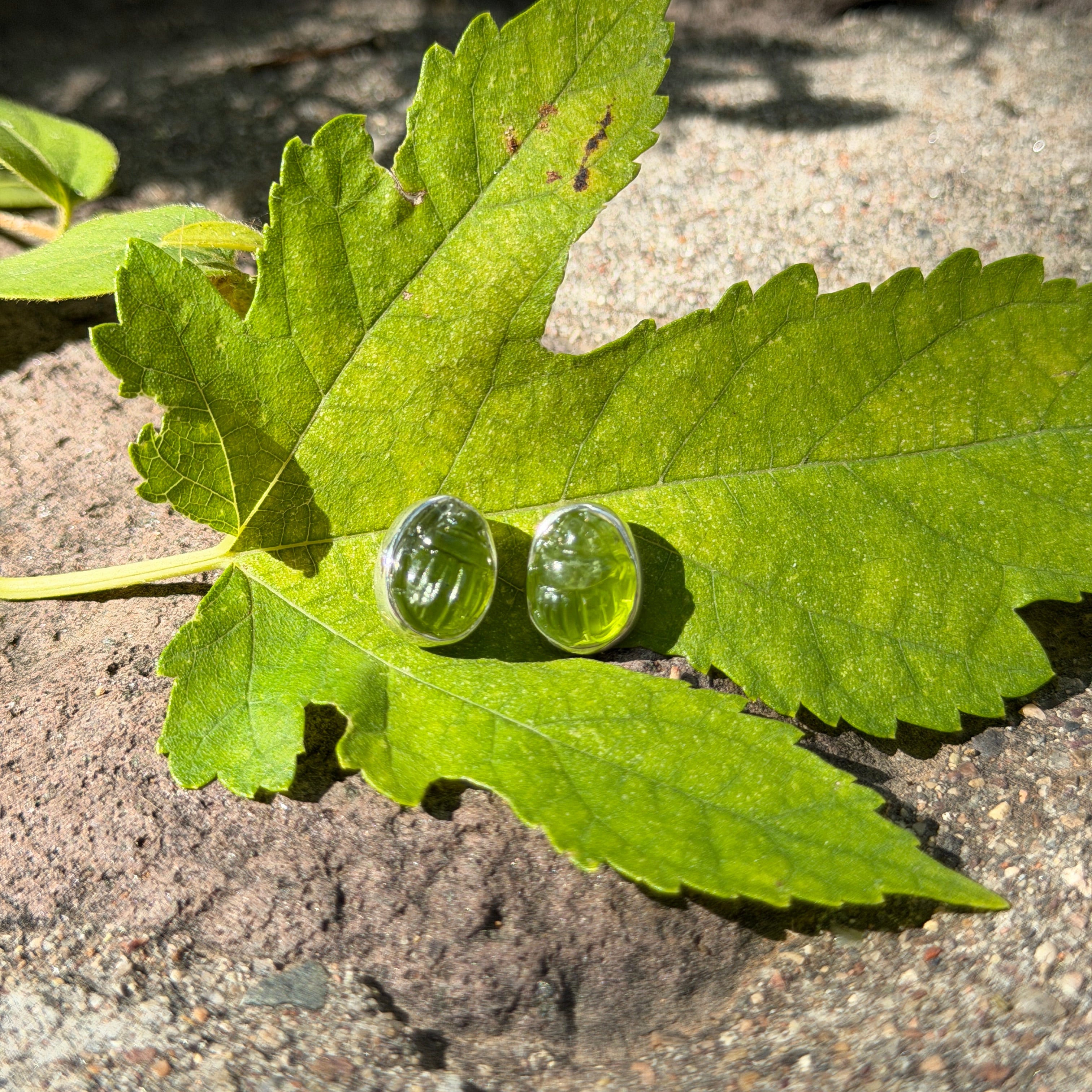 Starborn Peridot Scarab Post Earrings in Sterling Silver