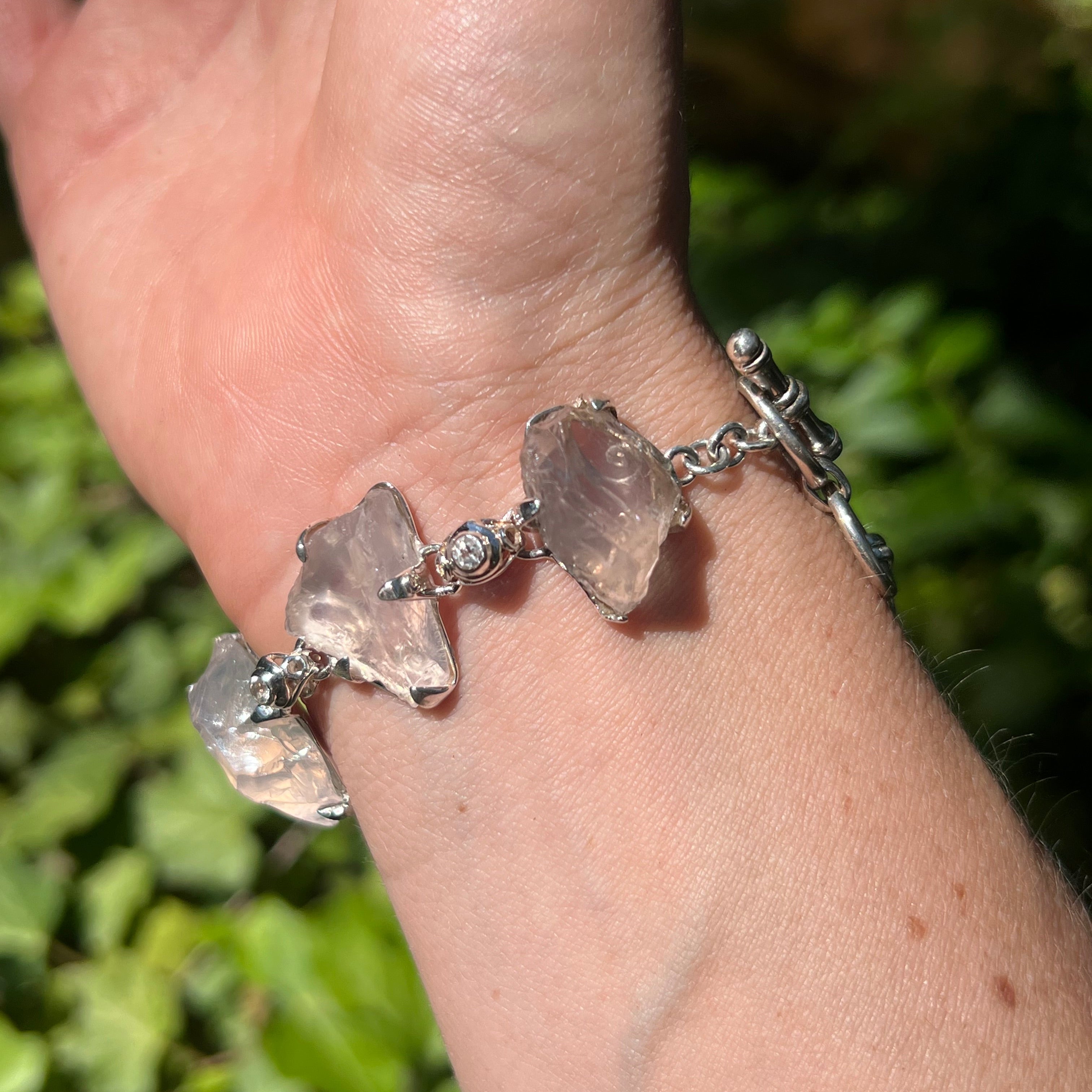 Starborn Rough Rose Quartz Bracelet in Sterling Silver