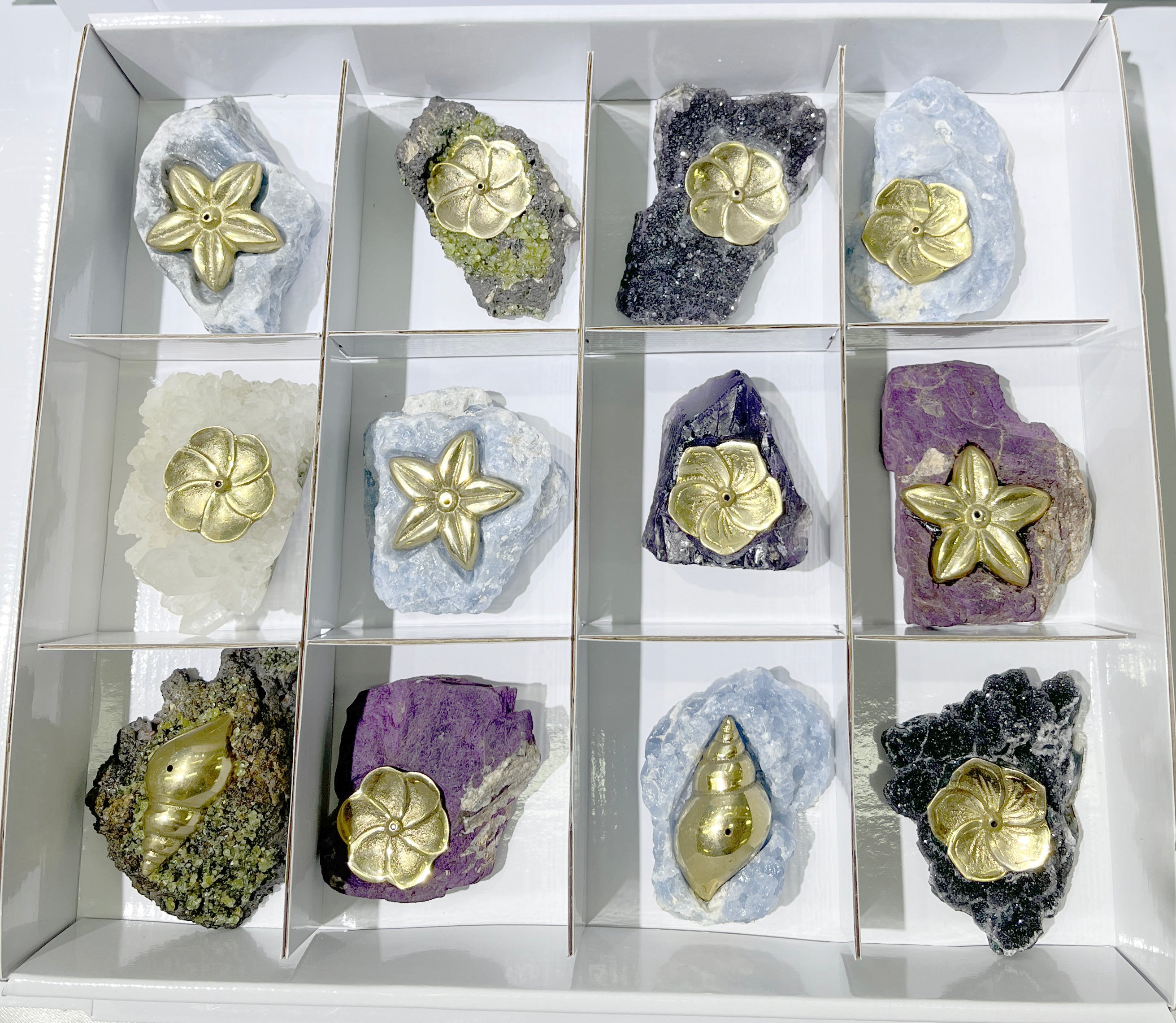 Starborn Mixed Brass Incense Holder with Mixed Stone Base - 12 Pieces