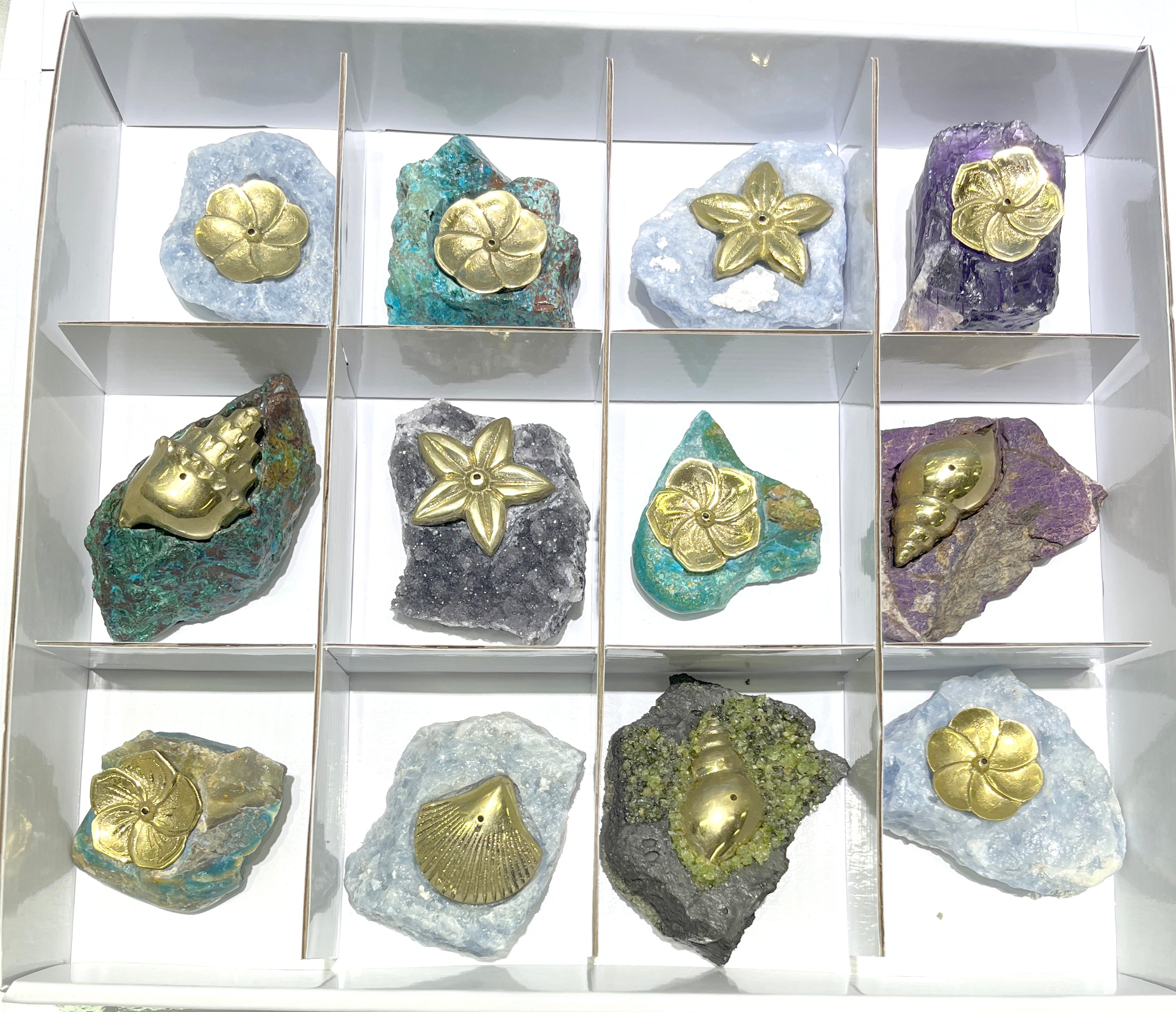 Starborn Mixed Brass Incense Holder with Mixed Stone Base - 12 Pieces