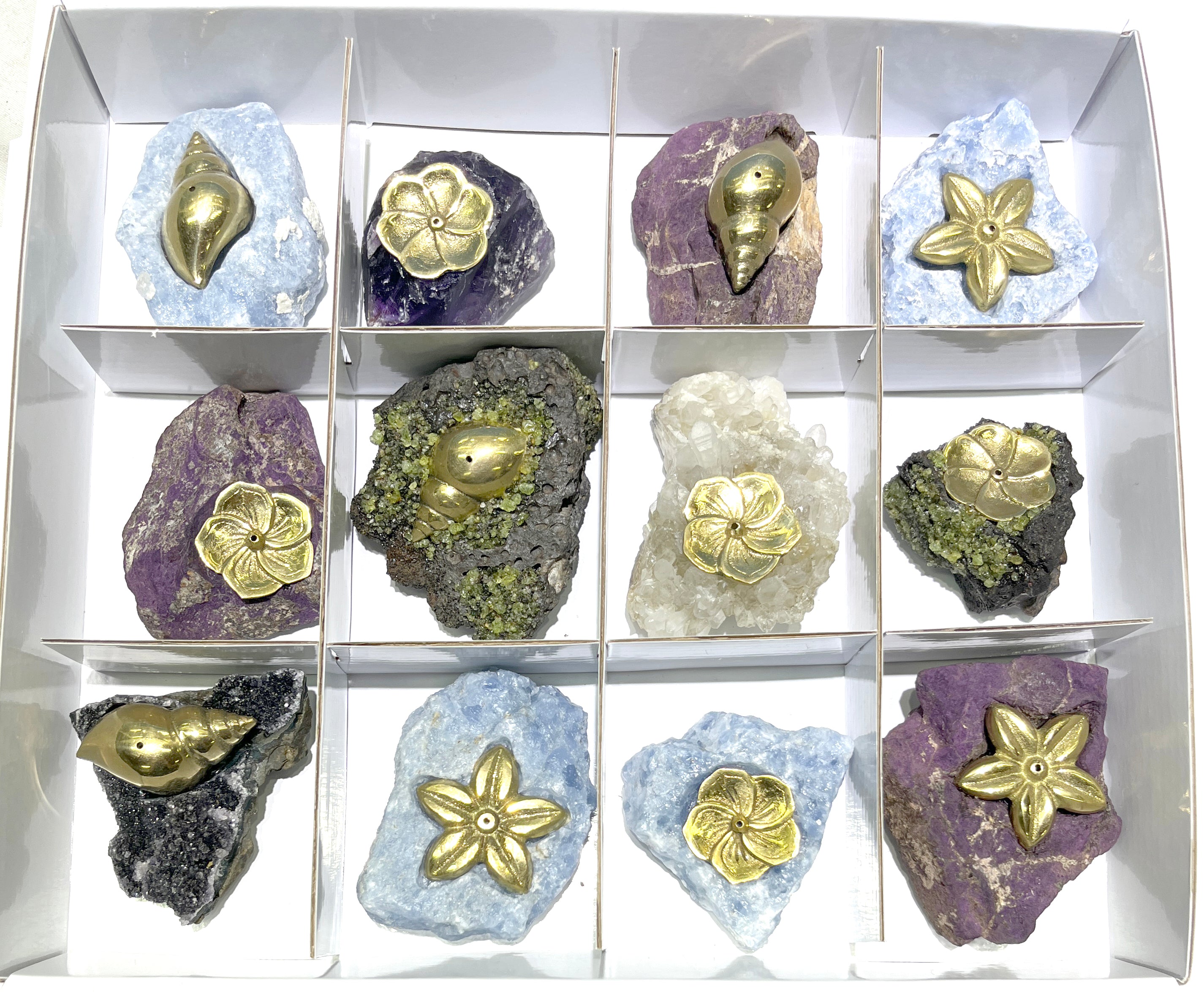 Starborn Mixed Brass Incense Holder with Mixed Stone Base - 12 Pieces