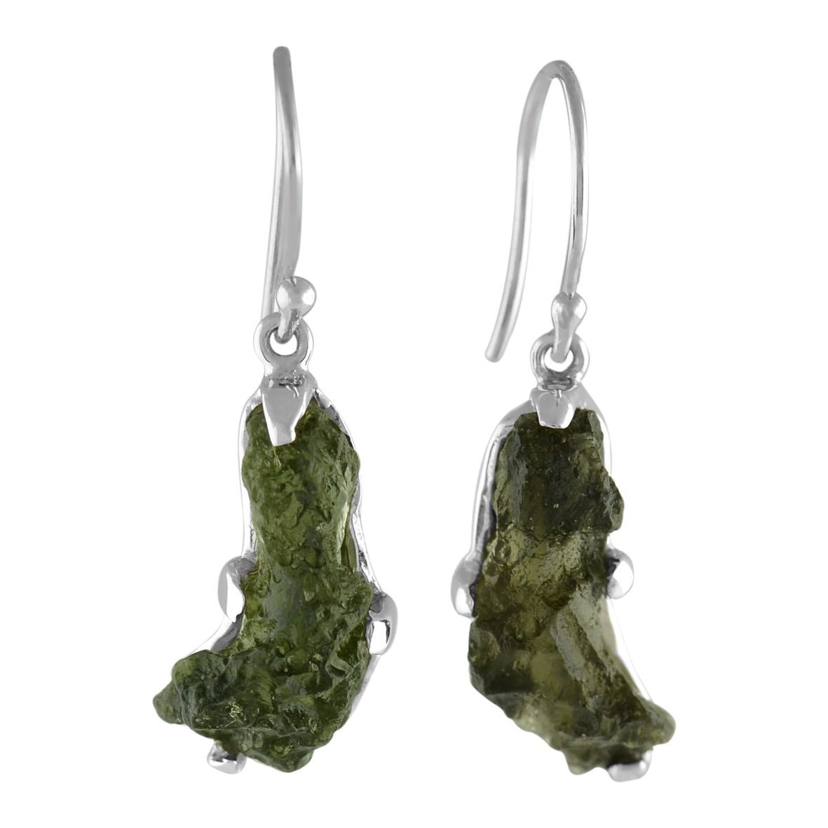Starborn Rough Moldavite Dangle Earrings in Sterling Silver