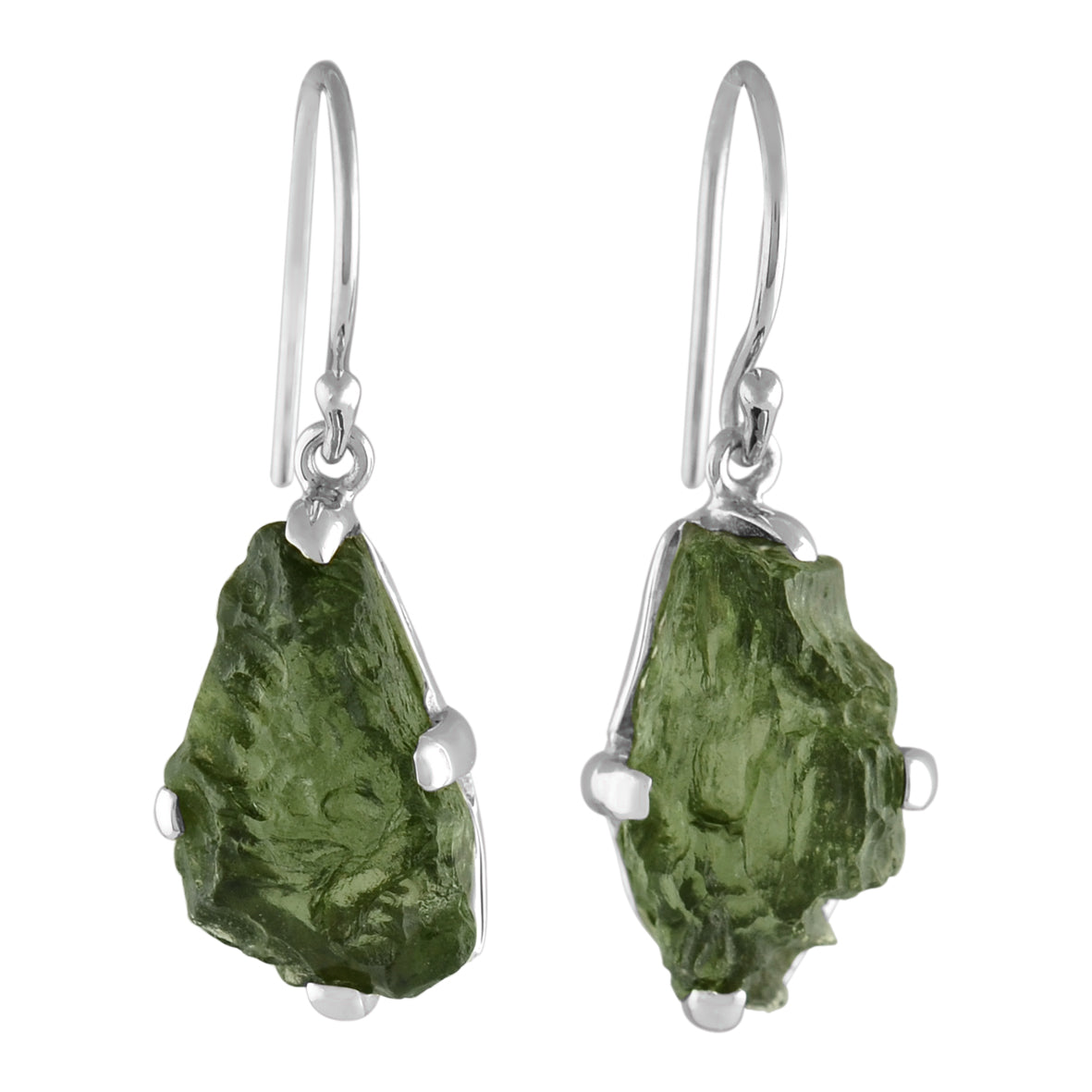 Starborn Rough Moldavite Dangle Earrings in Sterling Silver