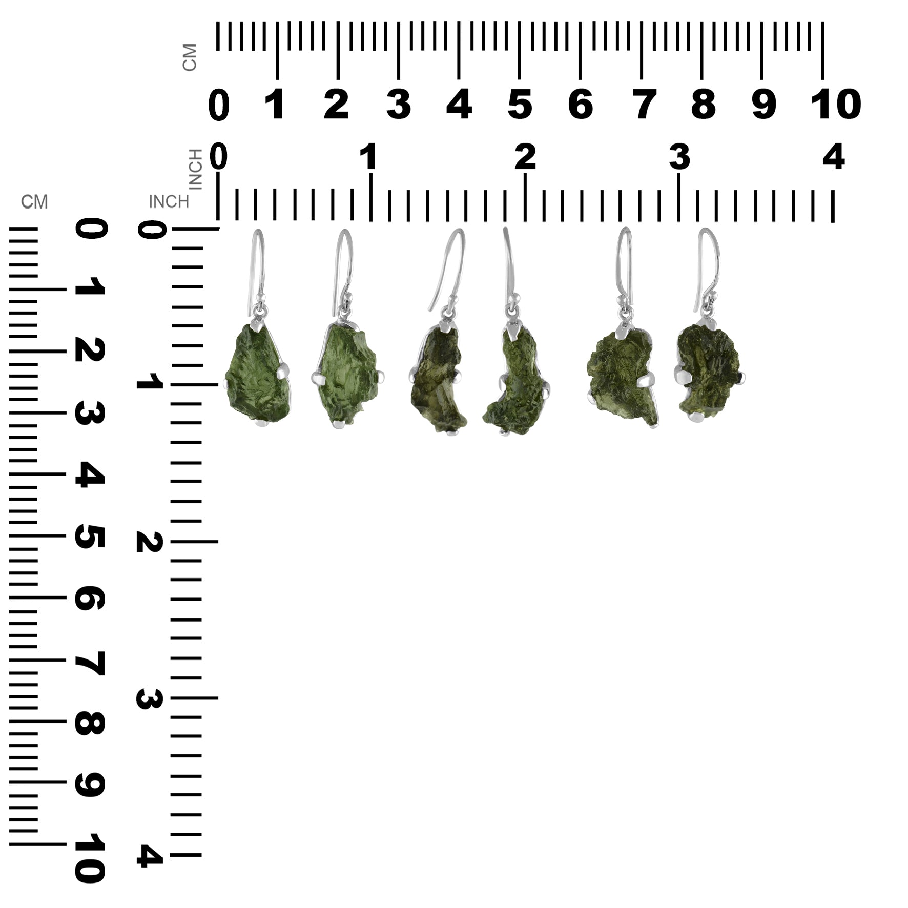 Starborn Rough Moldavite Dangle Earrings in Sterling Silver