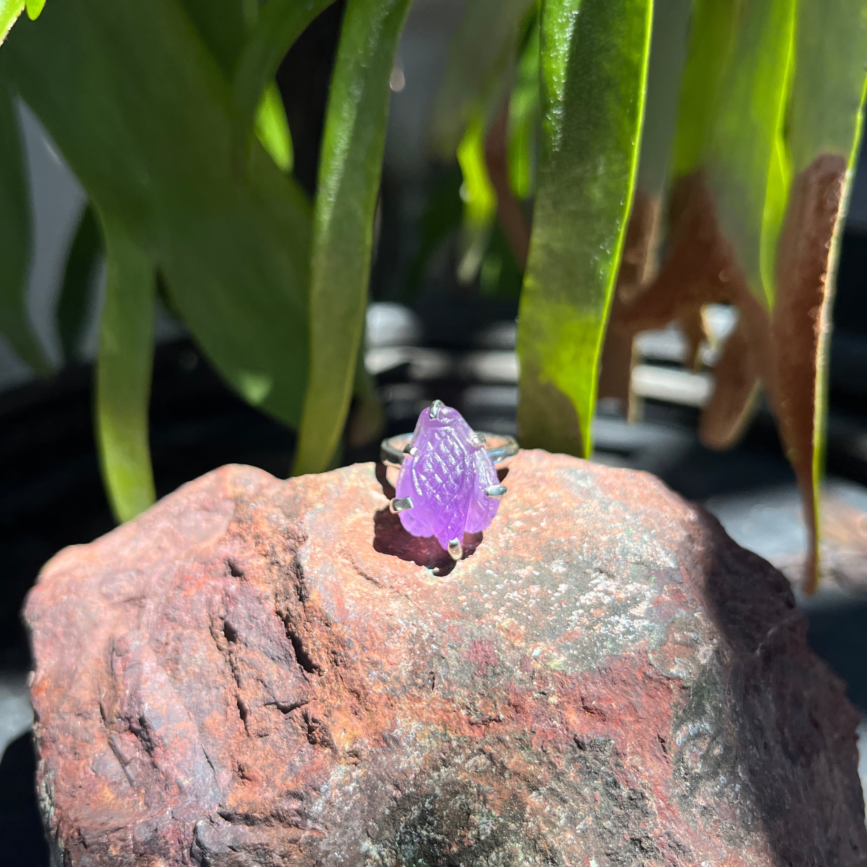 Starborn Hand-Carved Amethyst Snake Head Ring in Sterling Silver - Size 6
