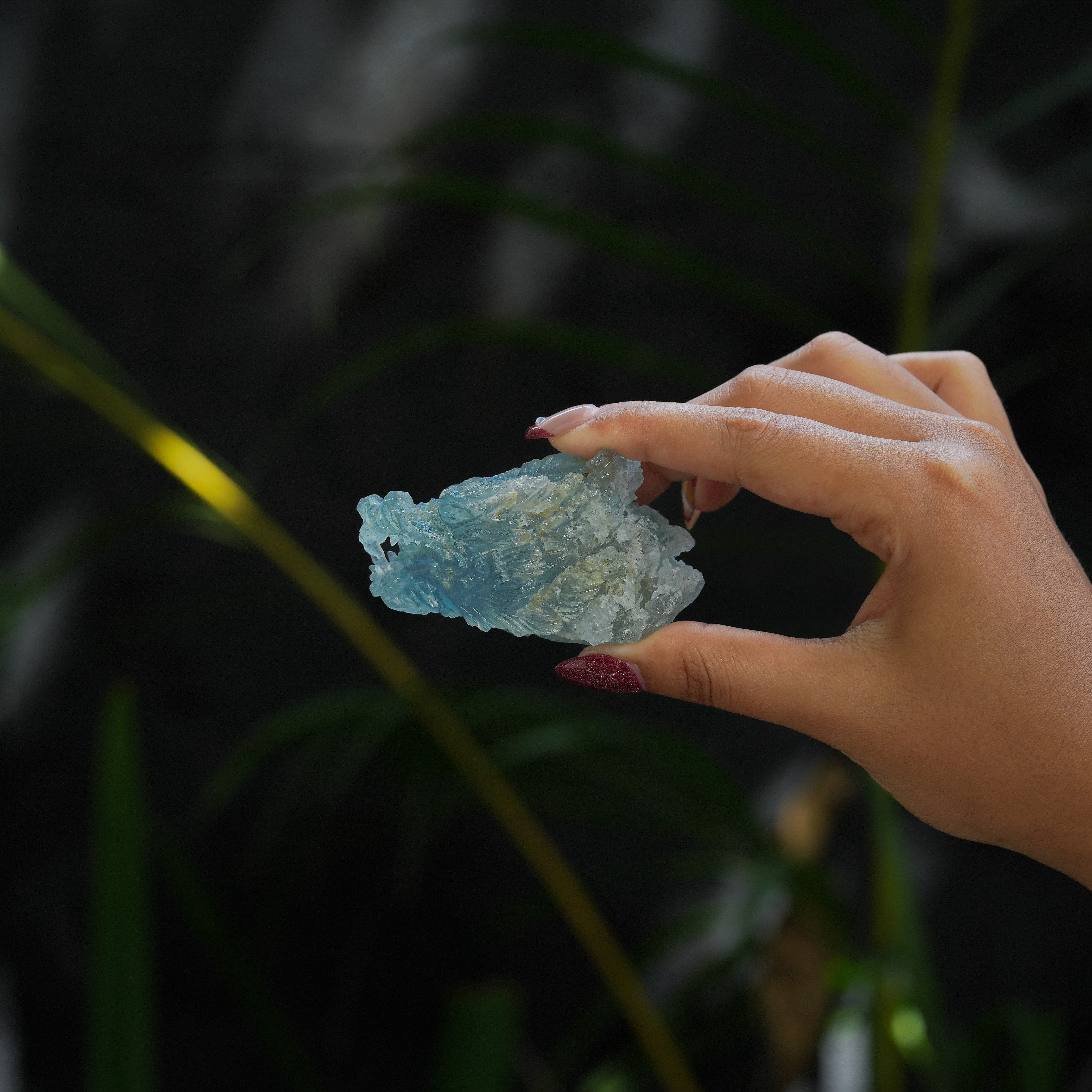 Starborn Hand Carved Aquamarine Dragon Head