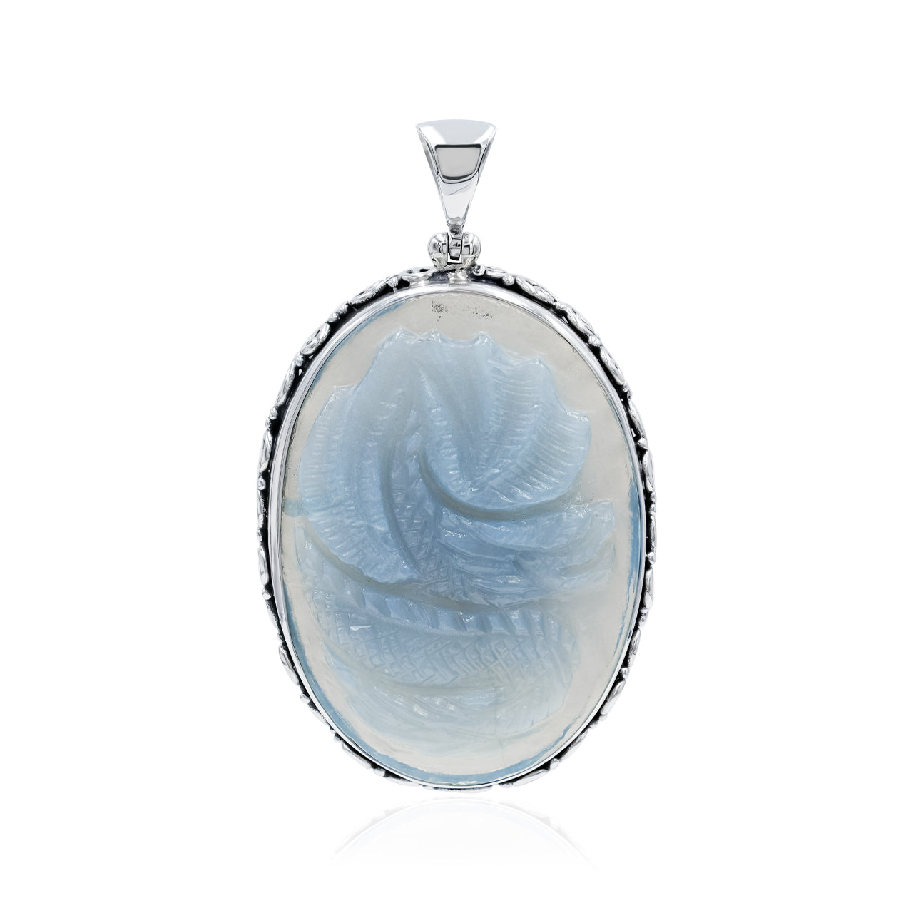 Starborn Medieval Swedish Ore Glass Dragon Carving Pendant in Sterling Silver