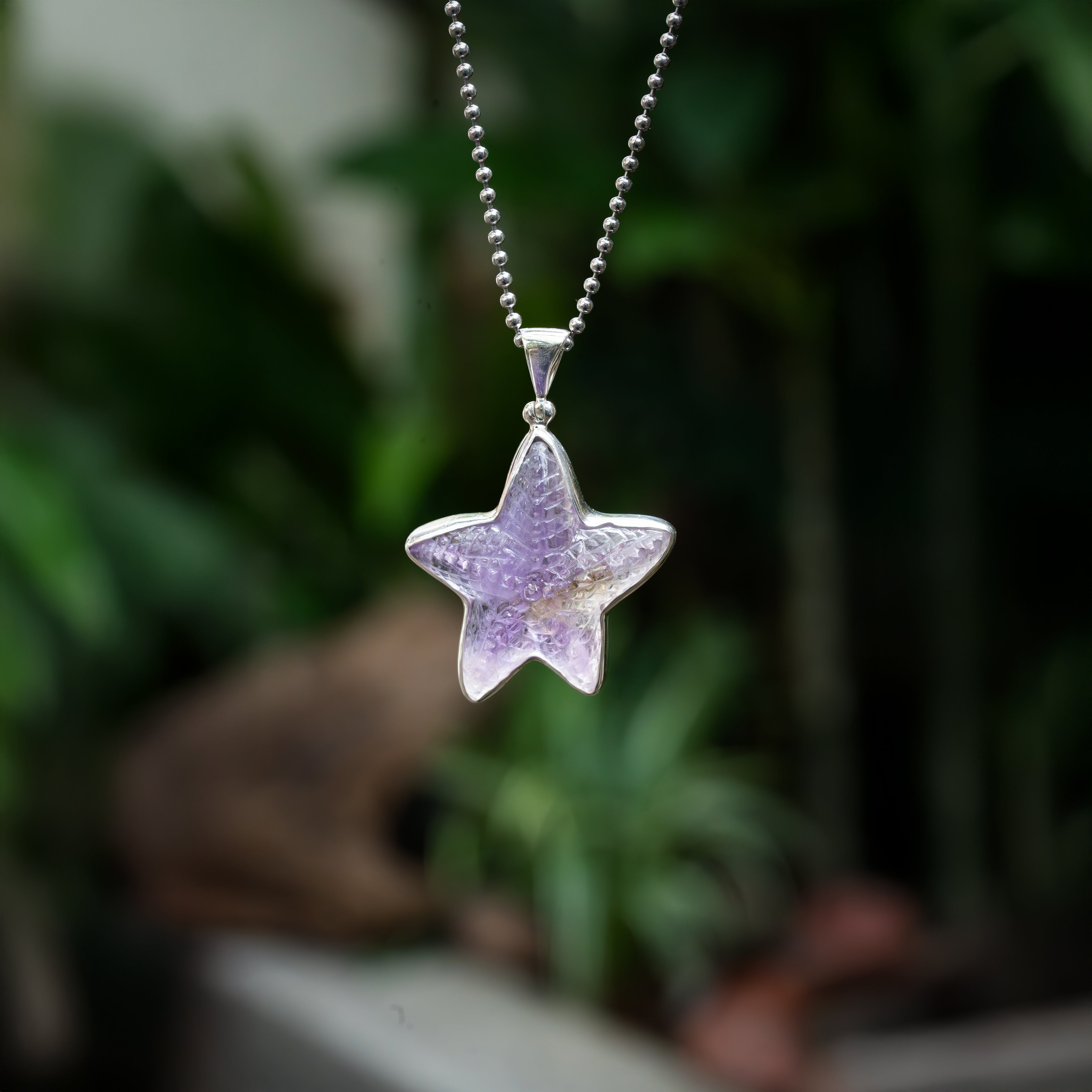 Starborn Hand-Carved Ametrine Starfish Pendant in Sterling Silver
