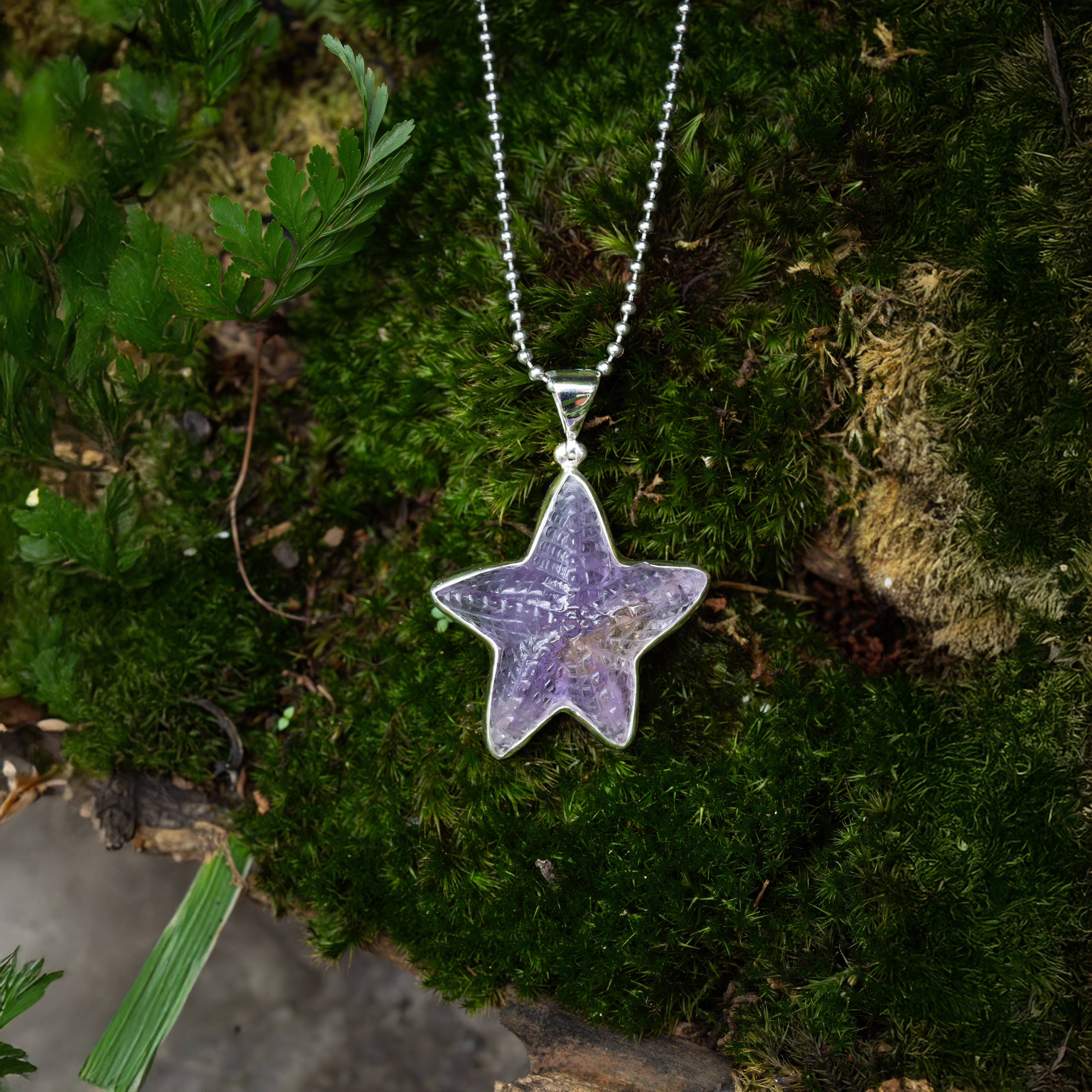 Starborn Hand-Carved Ametrine Starfish Pendant in Sterling Silver