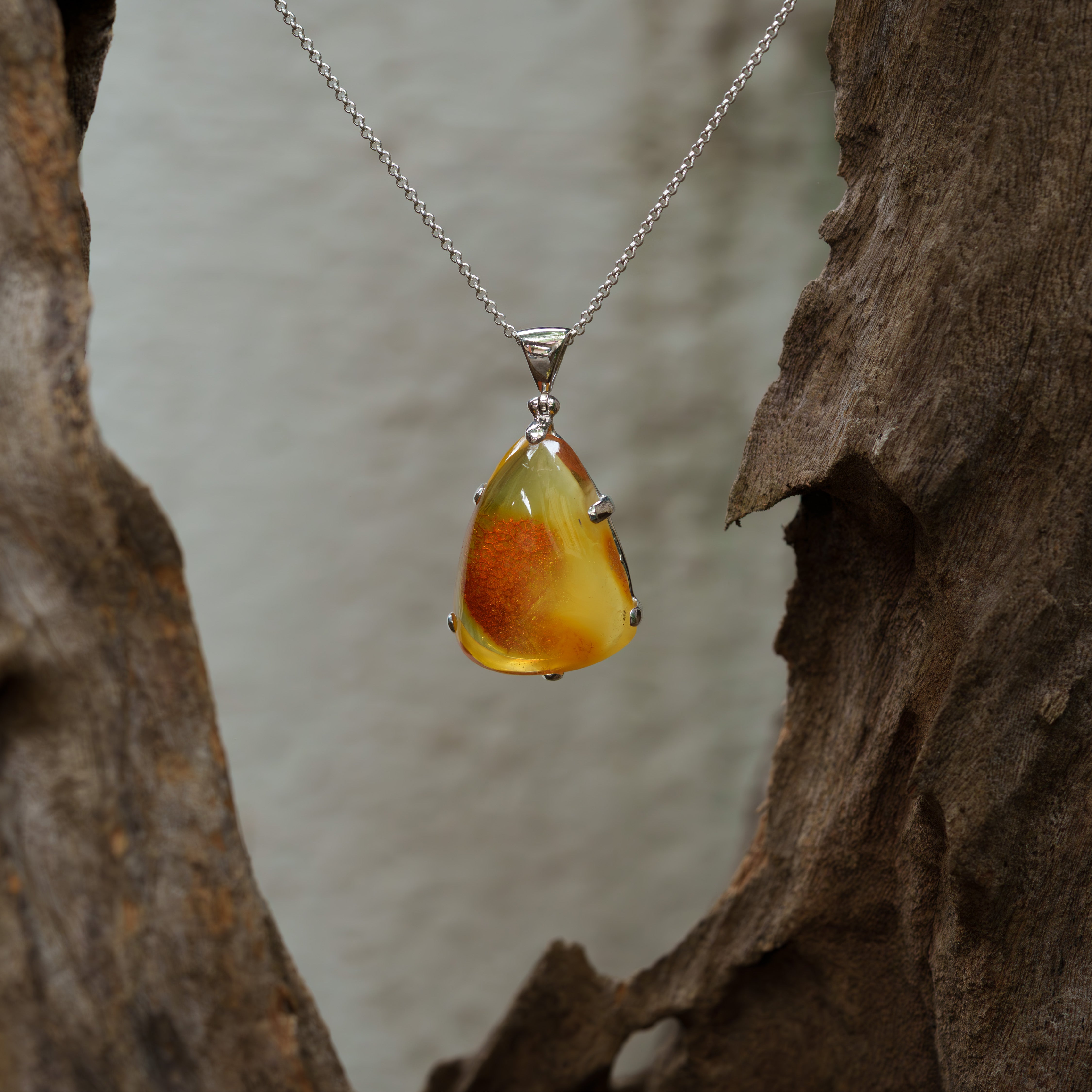 Starborn Freeform Baltic Amber Prongset Pendant in Fine Sterling Silver