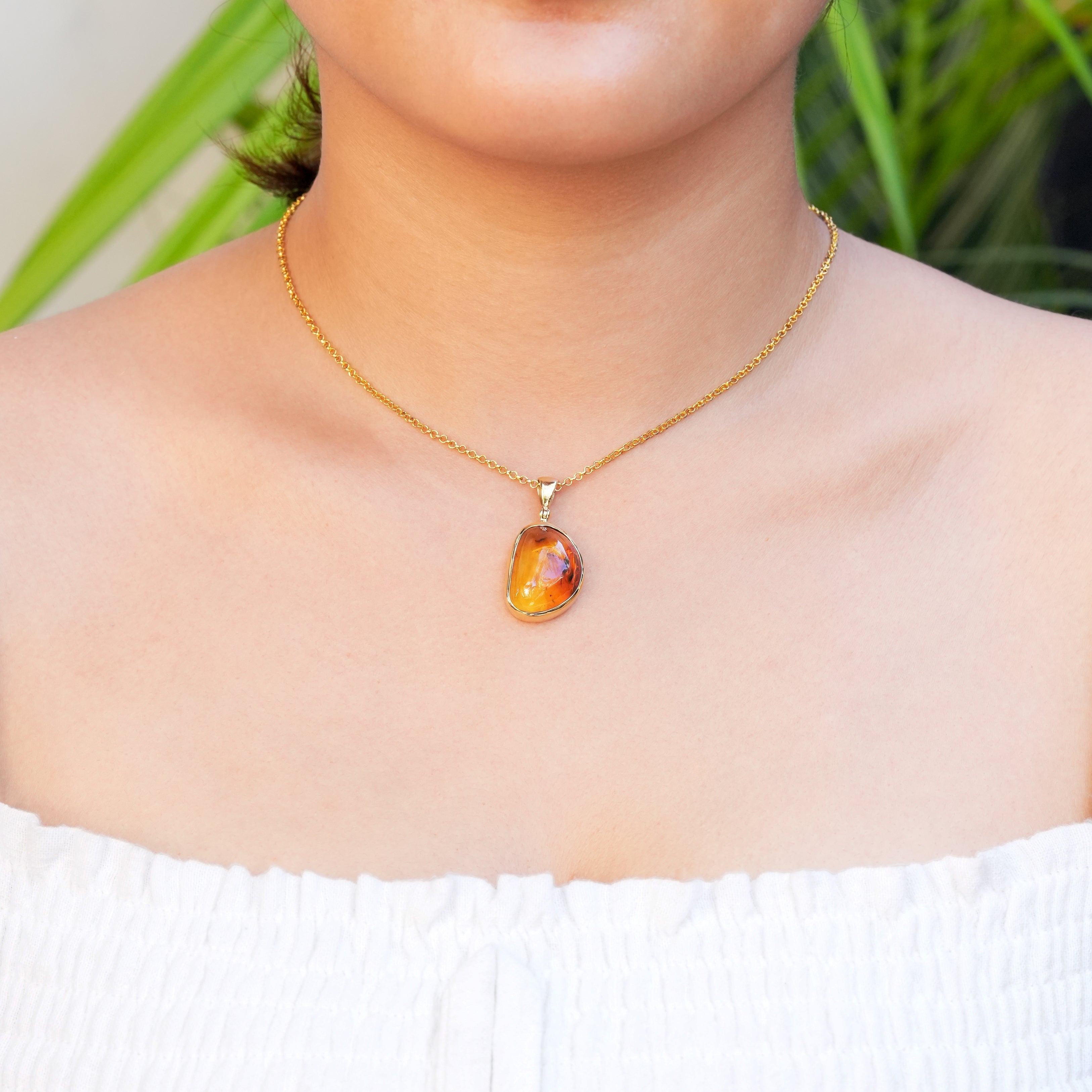 Starborn Baltic Amber with Insect Inclusion Pendant in Nordic Gold