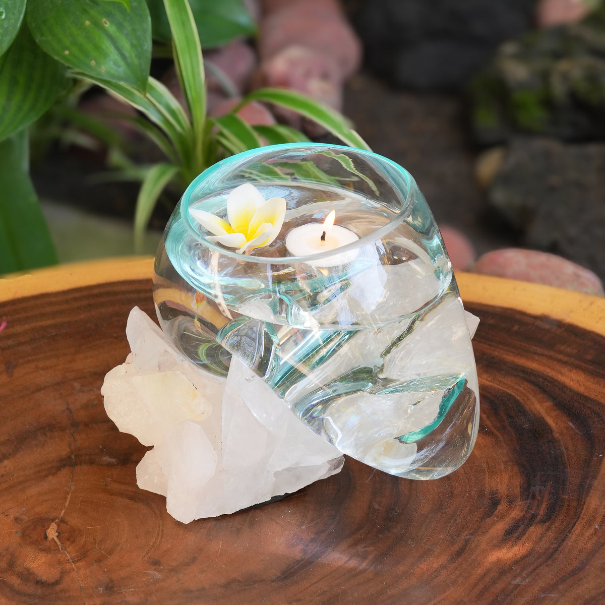 Starborn Handblown Molten Glass Display Bowl on Brazilian Quartz