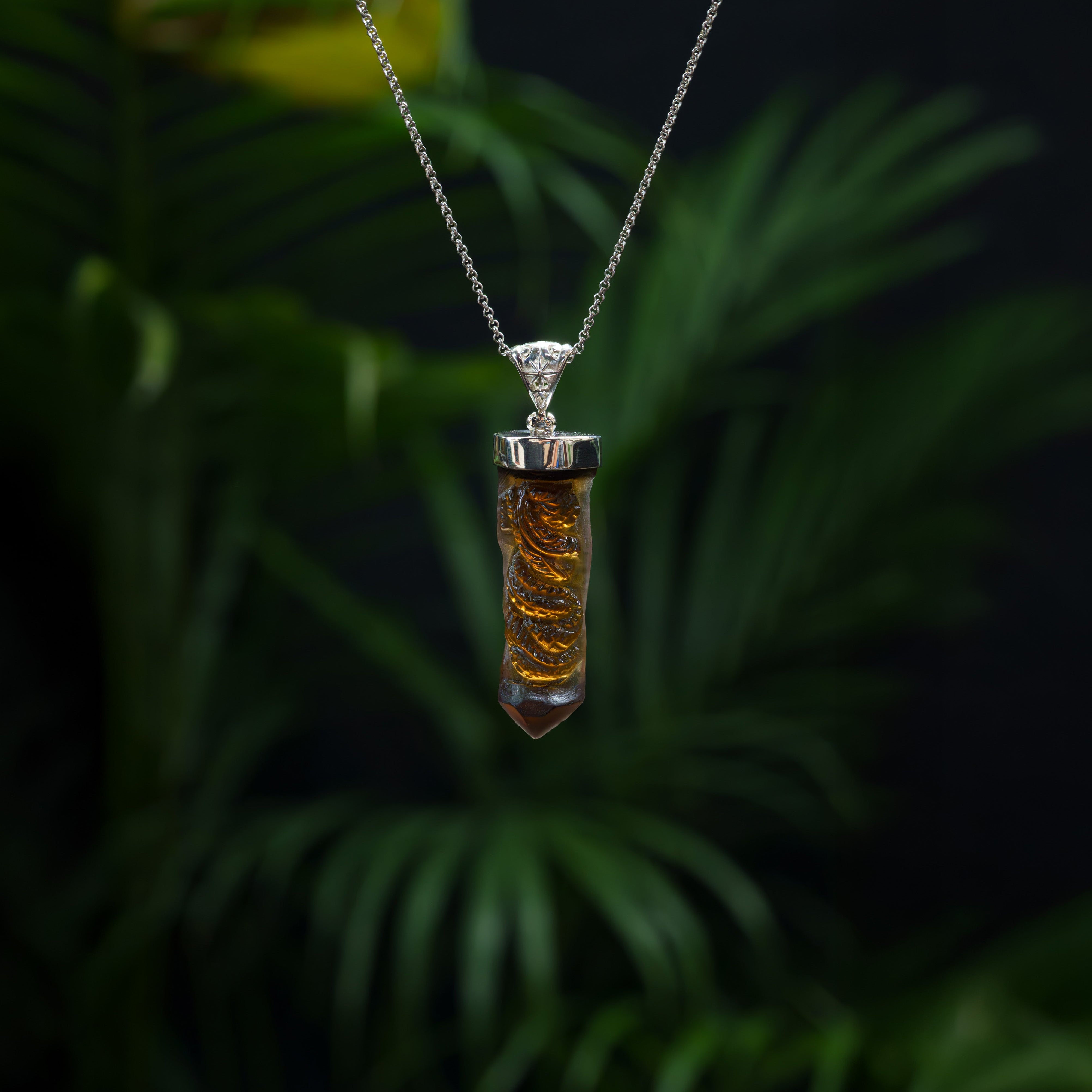 Starborn Natural Unheated Citrine Dragon Carving Pendant in Sterling Silver - 1 Piece