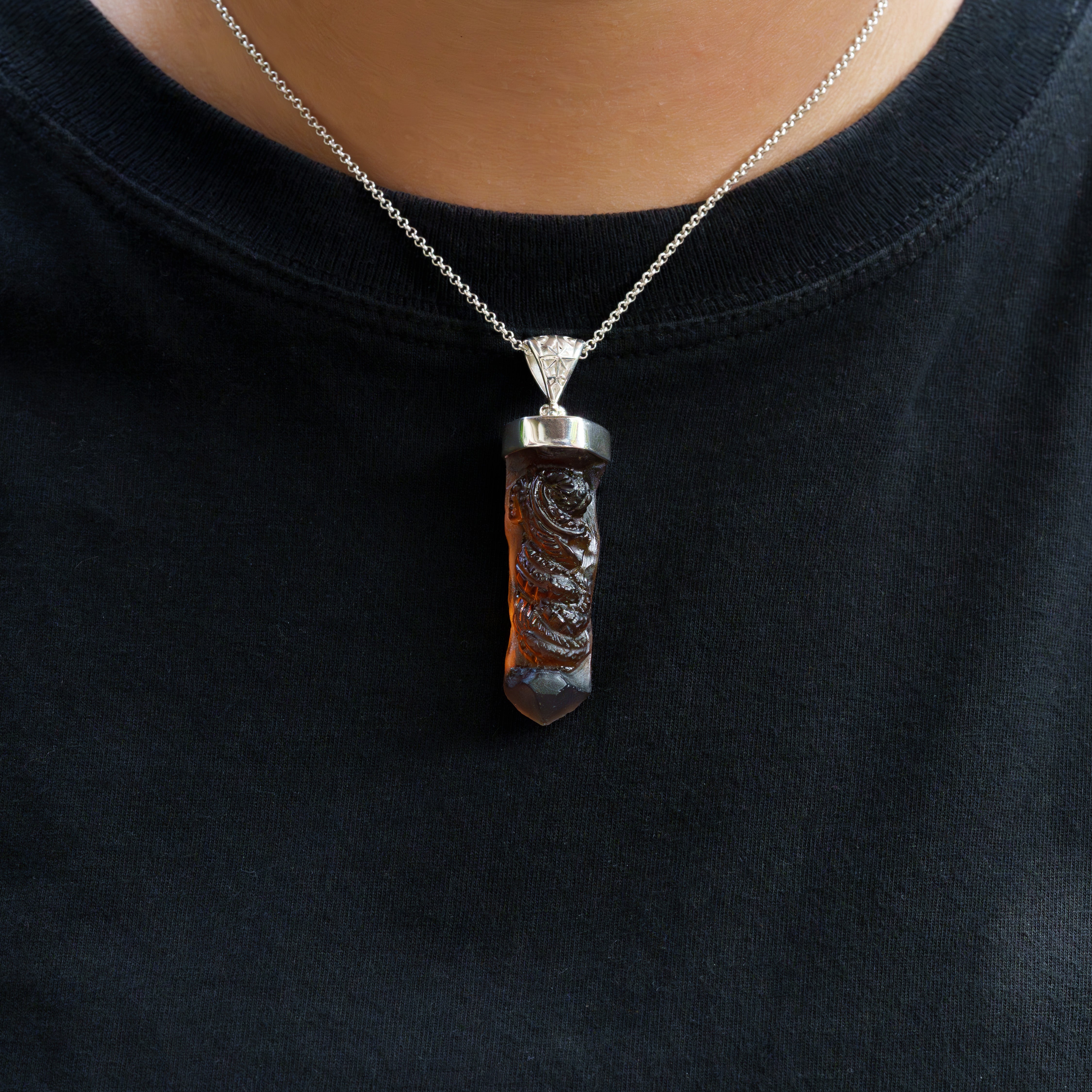 Starborn Natural Unheated Citrine Dragon Carving Pendant in Sterling Silver - 1 Piece