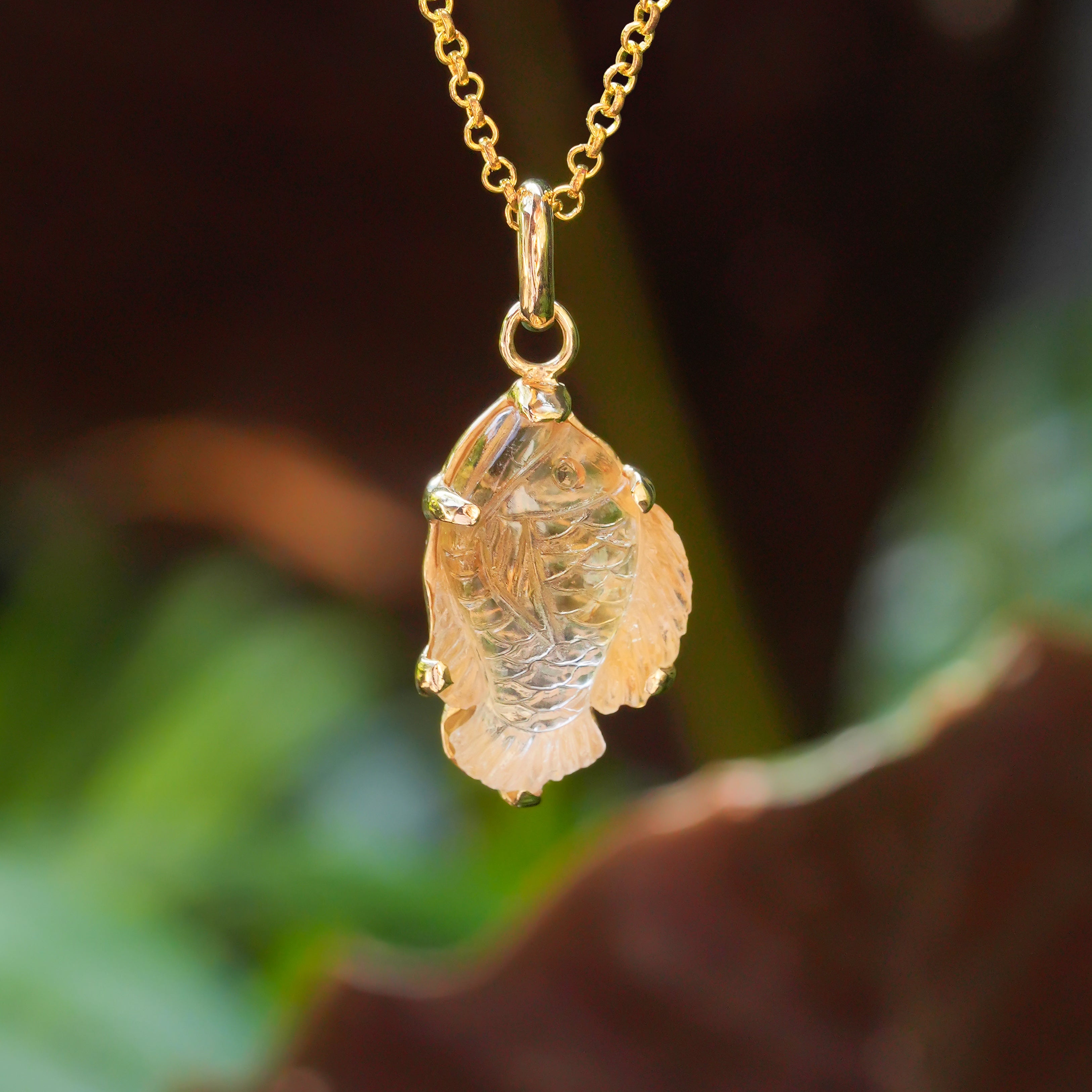 Starborn Citrine Koi Fish Pendant in Nordic Gold