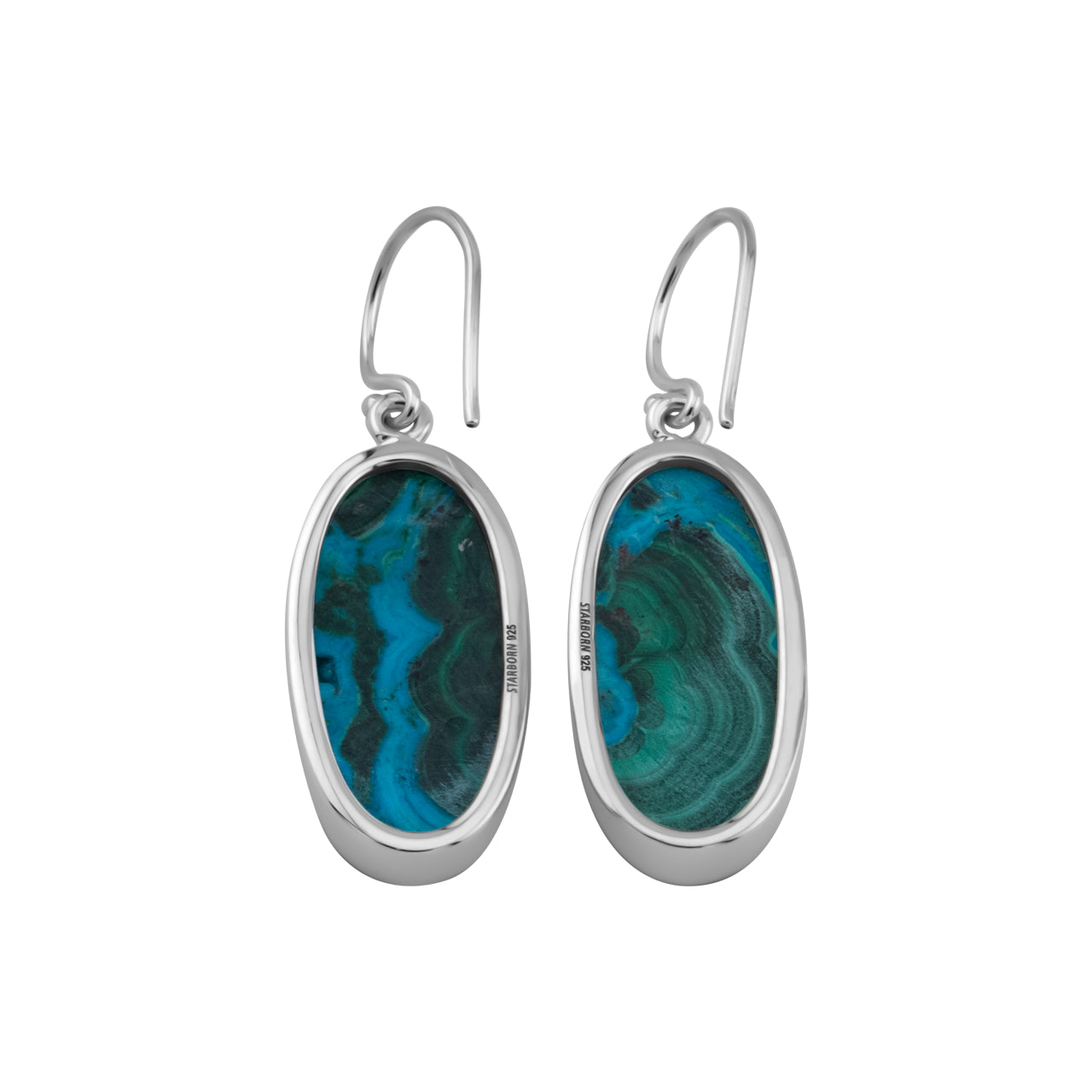 Starborn Chrysocolla Malachite Dangle Earrings in Sterling Silver