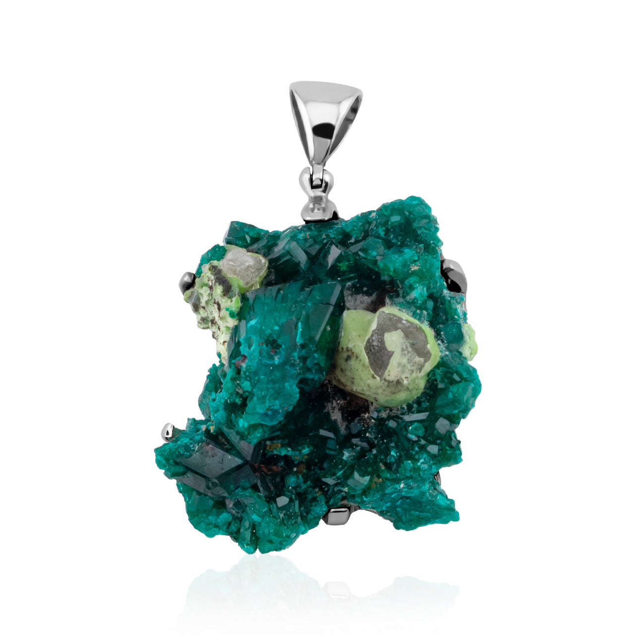 Starborn Dioptase and Dufftite Prong Set Pendant in Sterling Silver