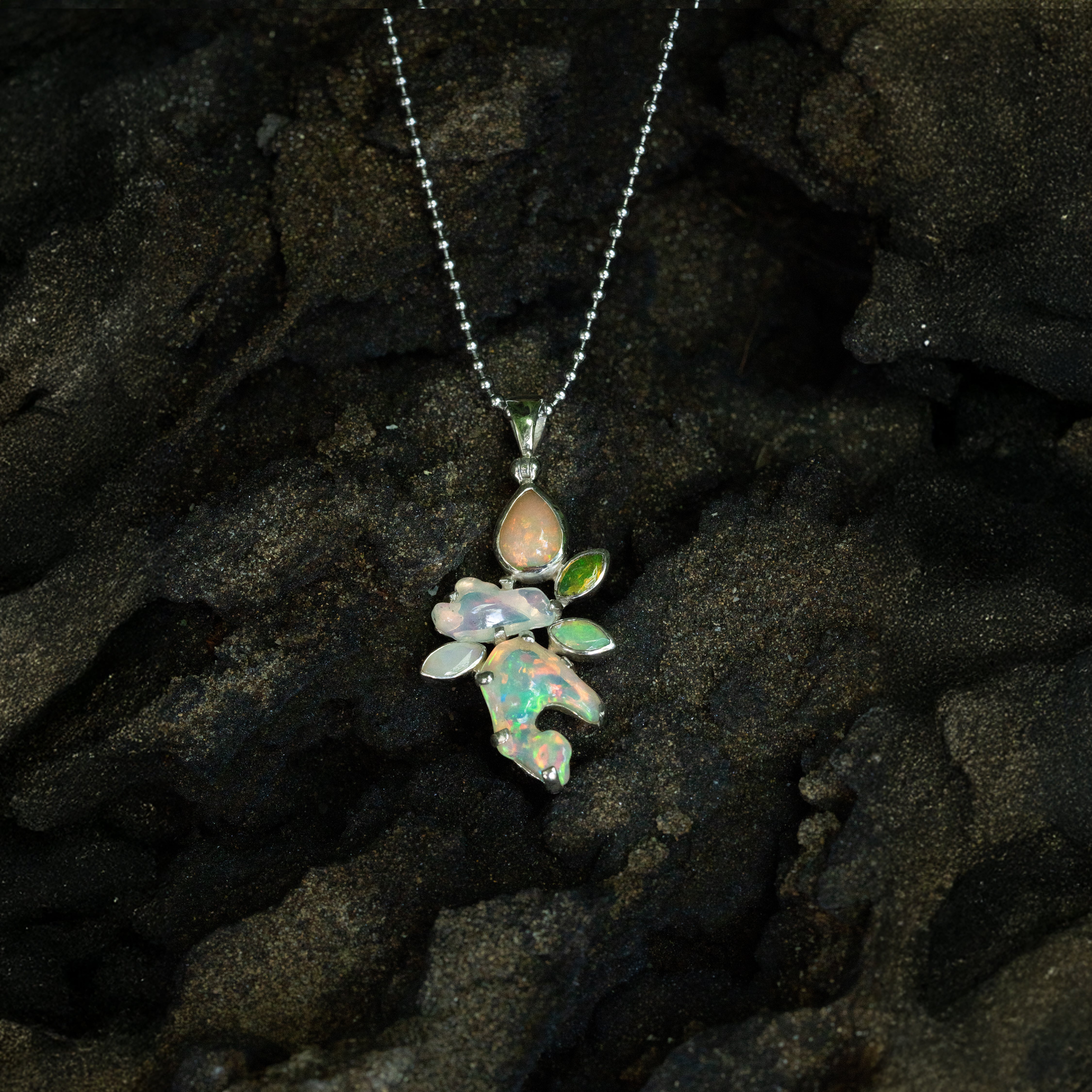 Starborn Natural Ethiopian Opal Harmony Pendant Mixed Tumbled and Cabochon in Sterling Silver