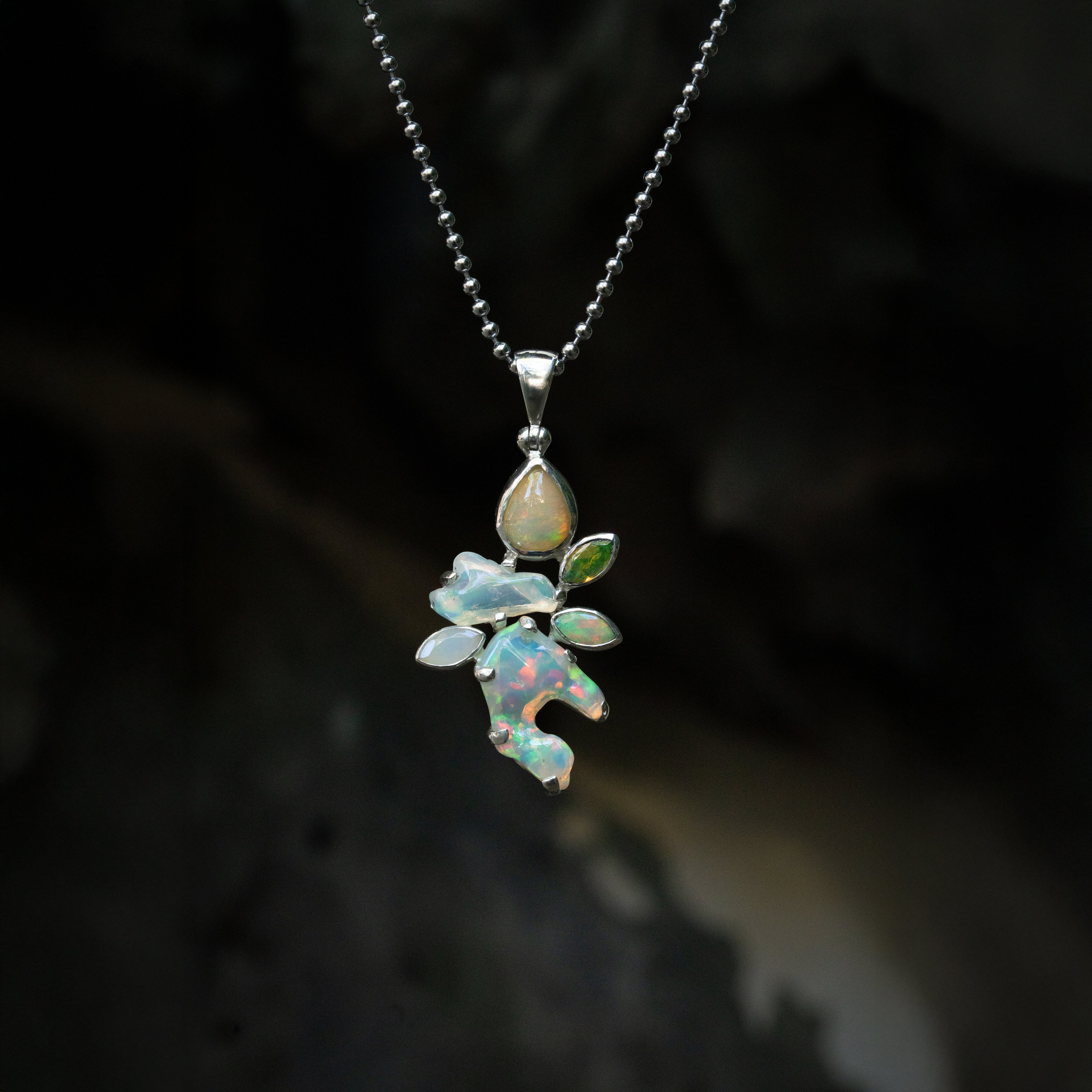 Starborn Natural Ethiopian Opal Harmony Pendant Mixed Tumbled and Cabochon in Sterling Silver