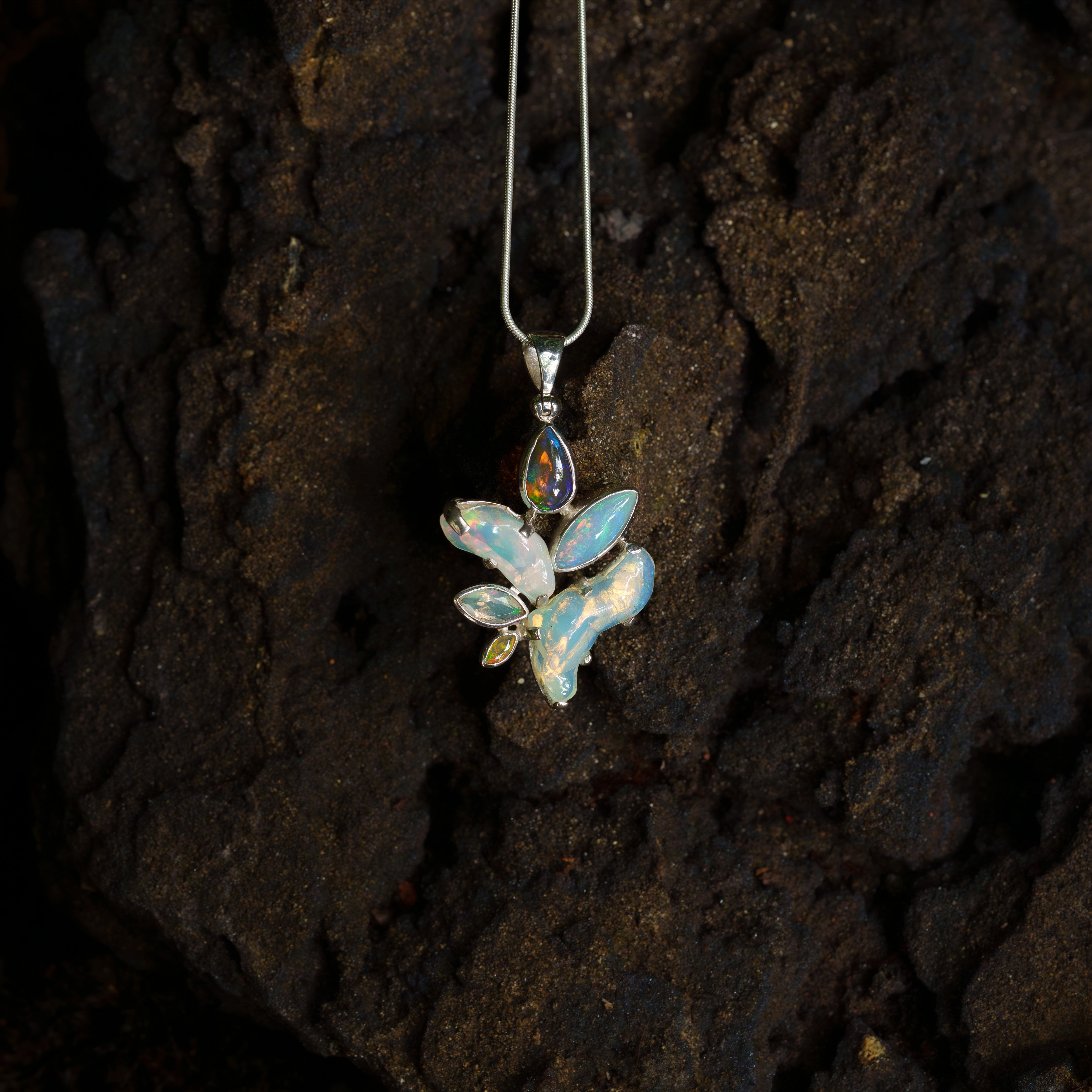 Starborn Natural Ethiopian Opal Harmony Pendant Tumbled and Cabochon Mix in Sterling Silver - 1 piece