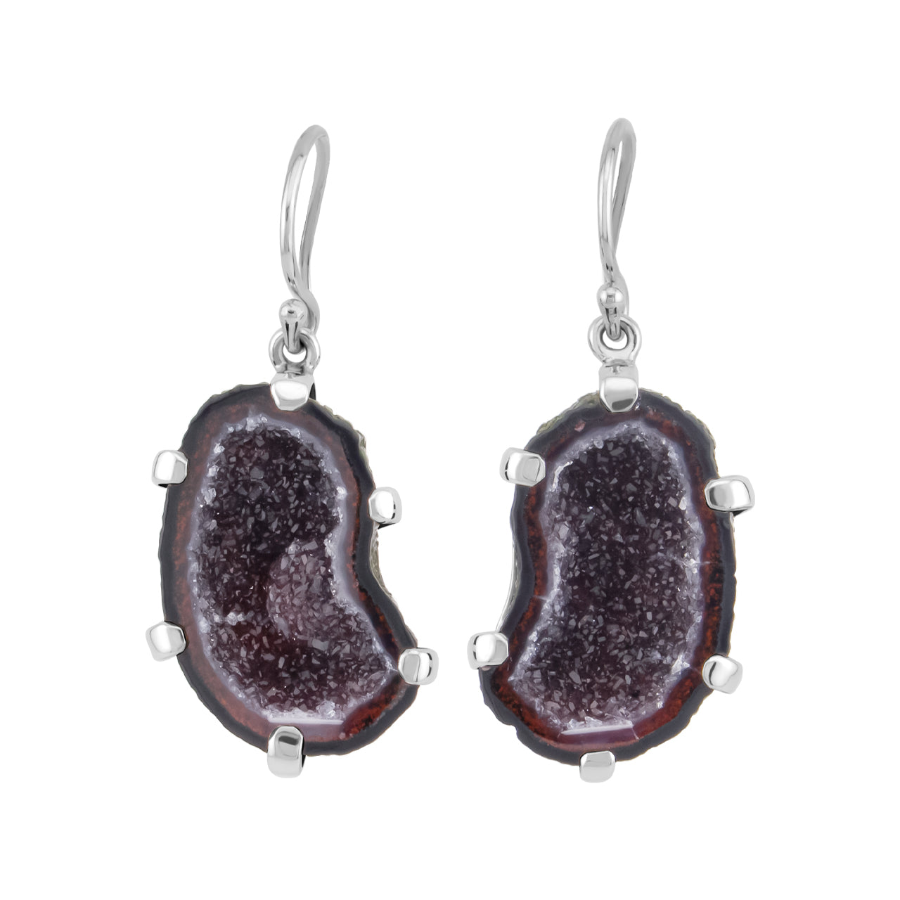 Starborn Mini Agate Geode Prongset Dangle Earrings in Sterling Silver