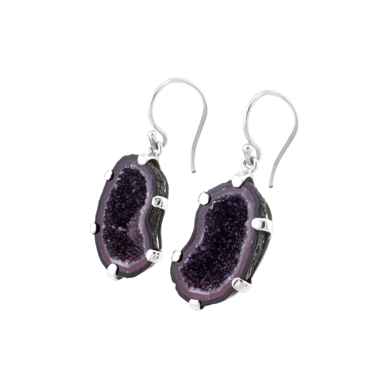 Starborn Mini Agate Geode Prongset Dangle Earrings in Sterling Silver