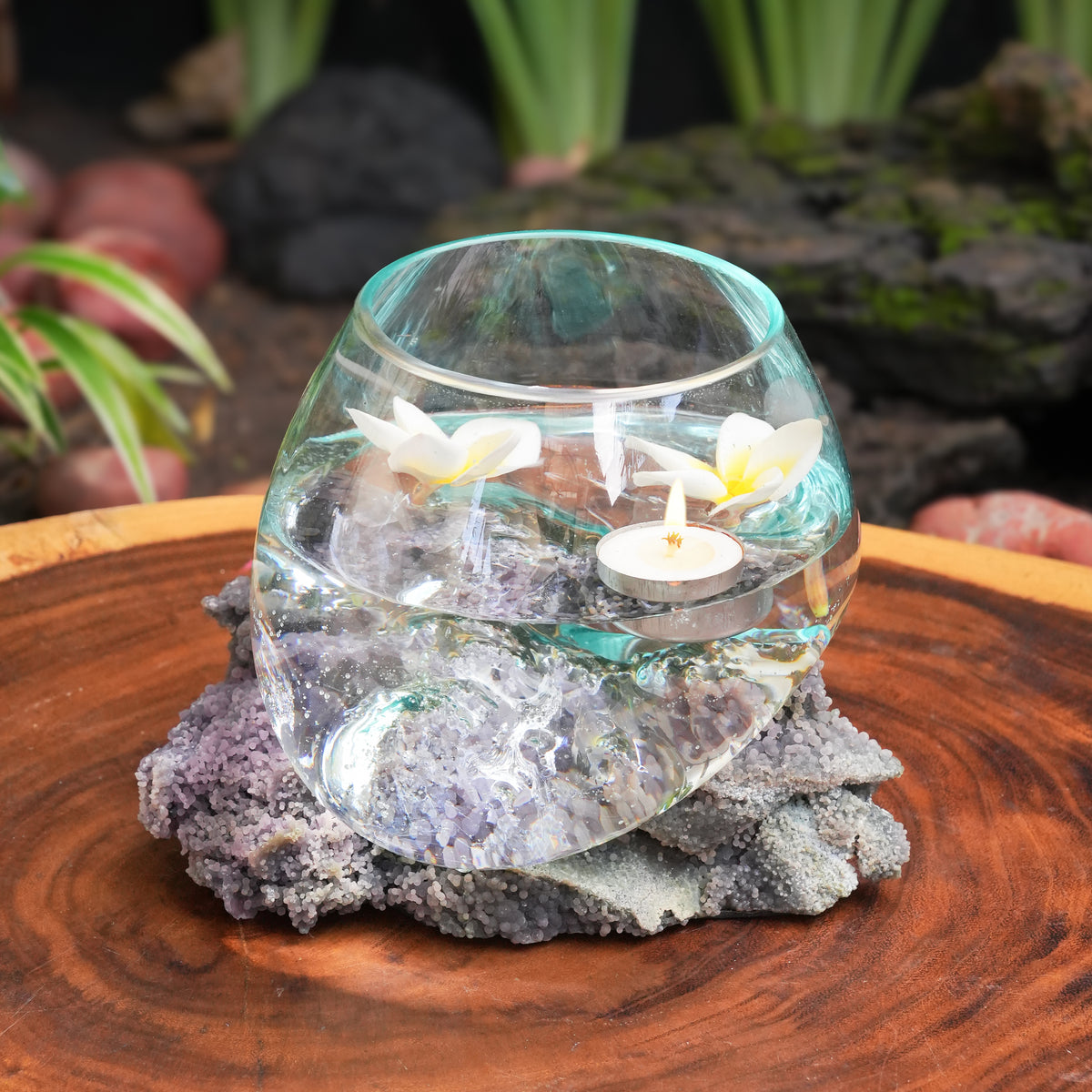 Starborn Molten Glass Display Bowl on Grape Chalcedony