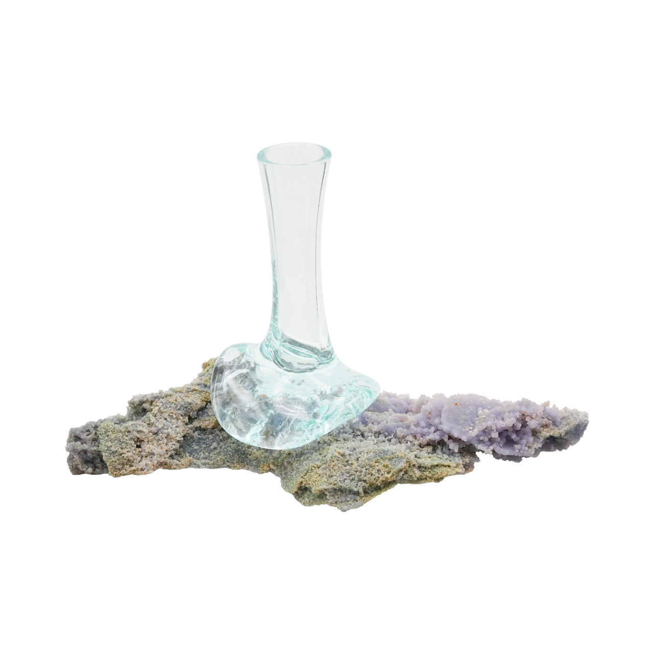Starborn Handblown Molten Glass Vase on Grape Chalcedony