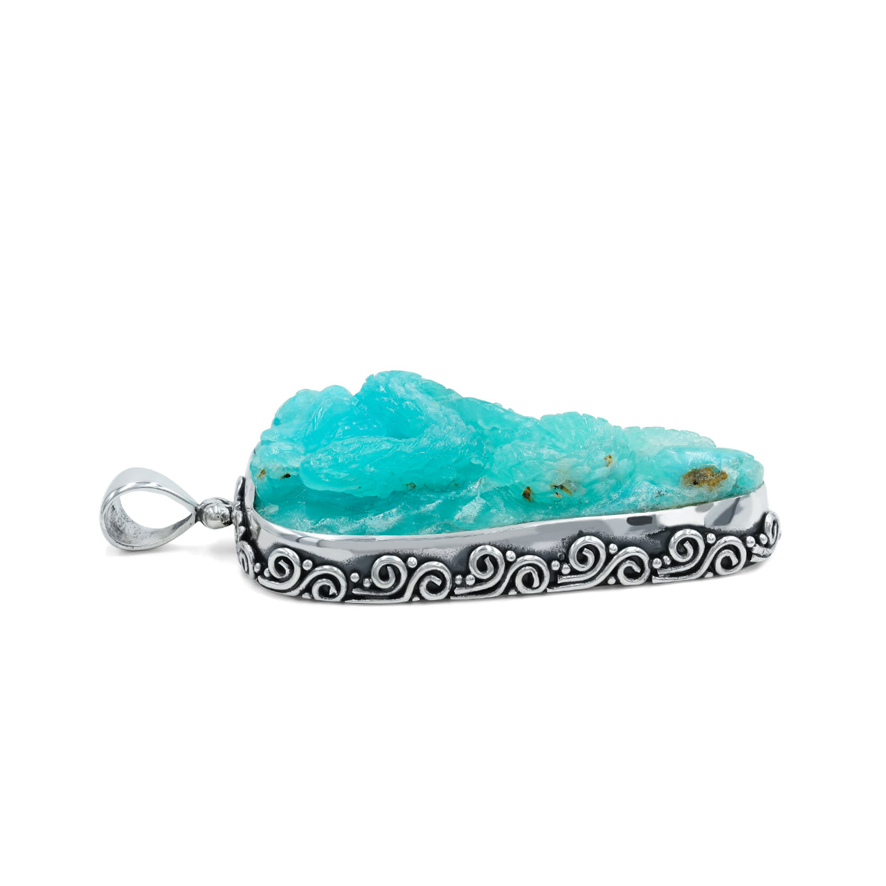 Starborn Hemimorphite Snake Carving Pendant in Sterling Silver