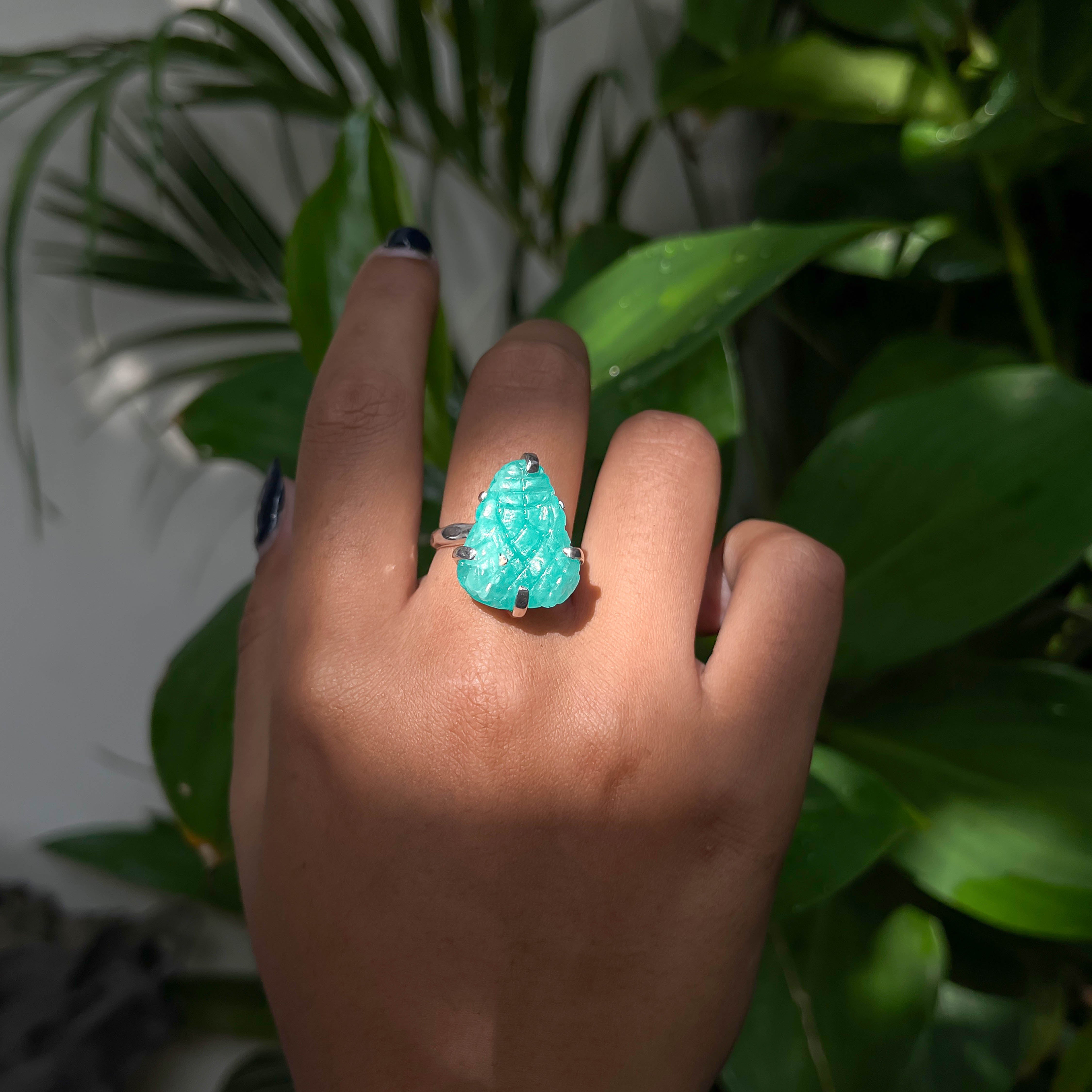 Starborn Hand-Carved Hemimophite Snake Head Ring in Sterling Silver - Size 8
