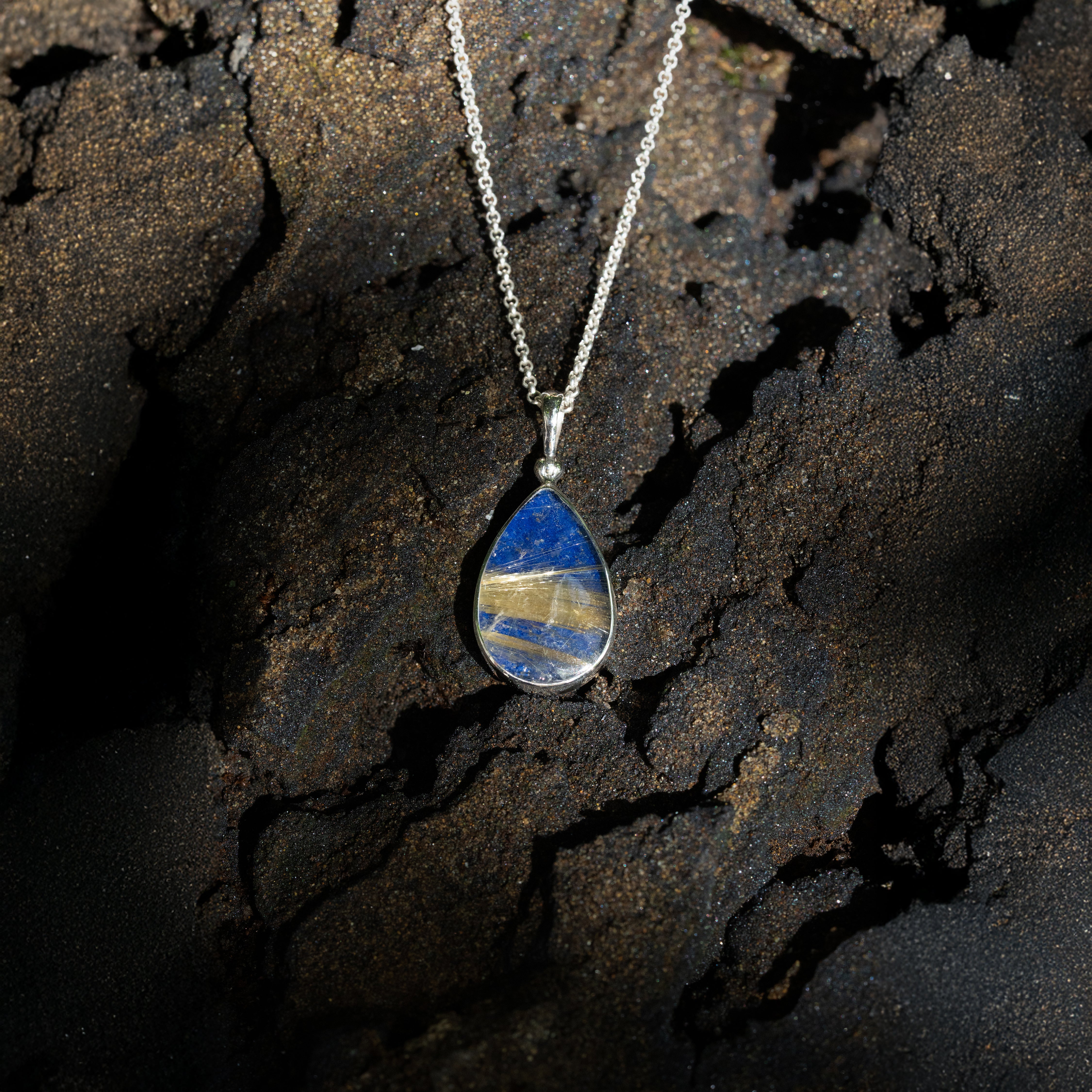 Starborn Lapis Lazuli Rutile Doublet Pendant in Sterling Silver
