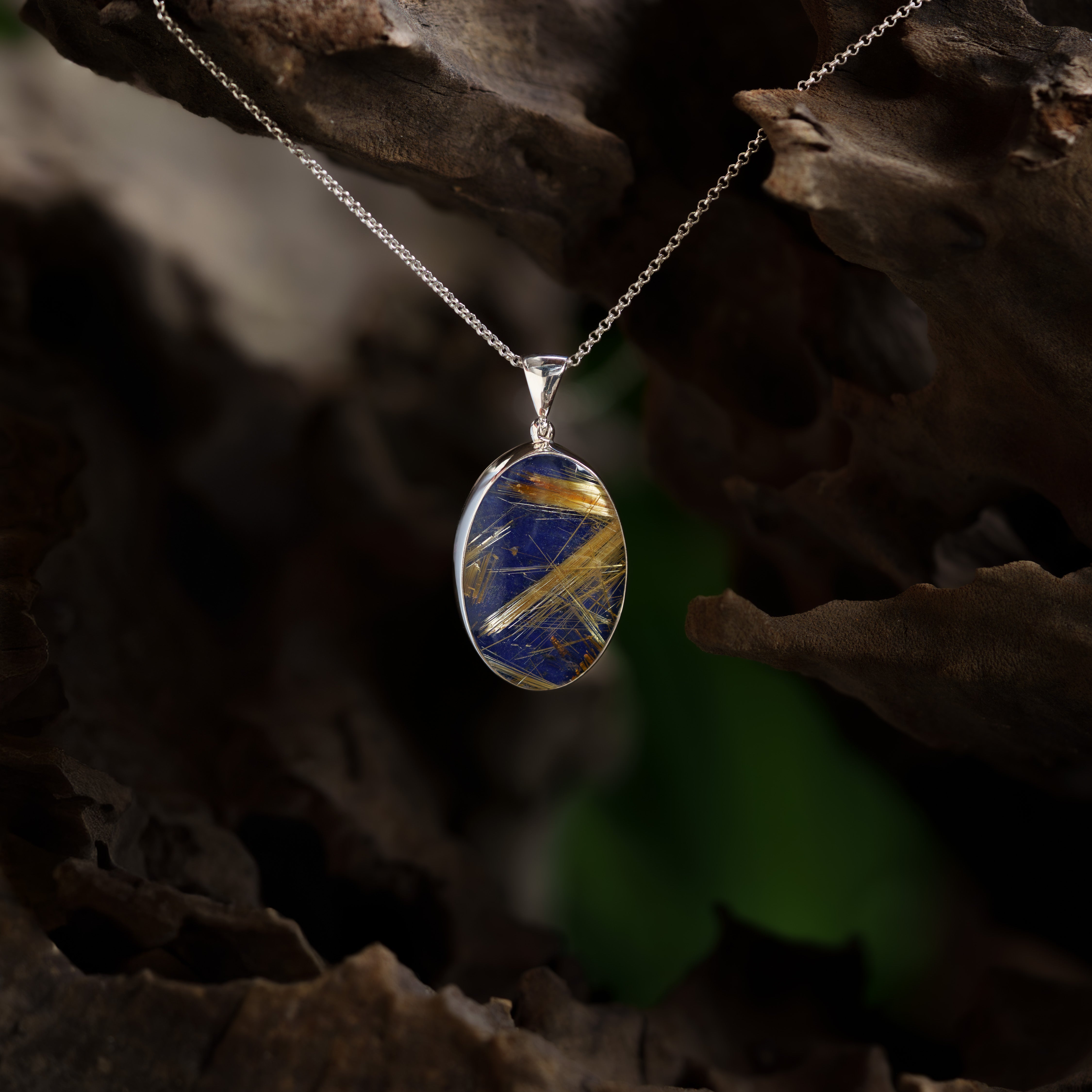 Starborn Lapis Lazuli Rutile Doublet Pendant in Sterling Silver