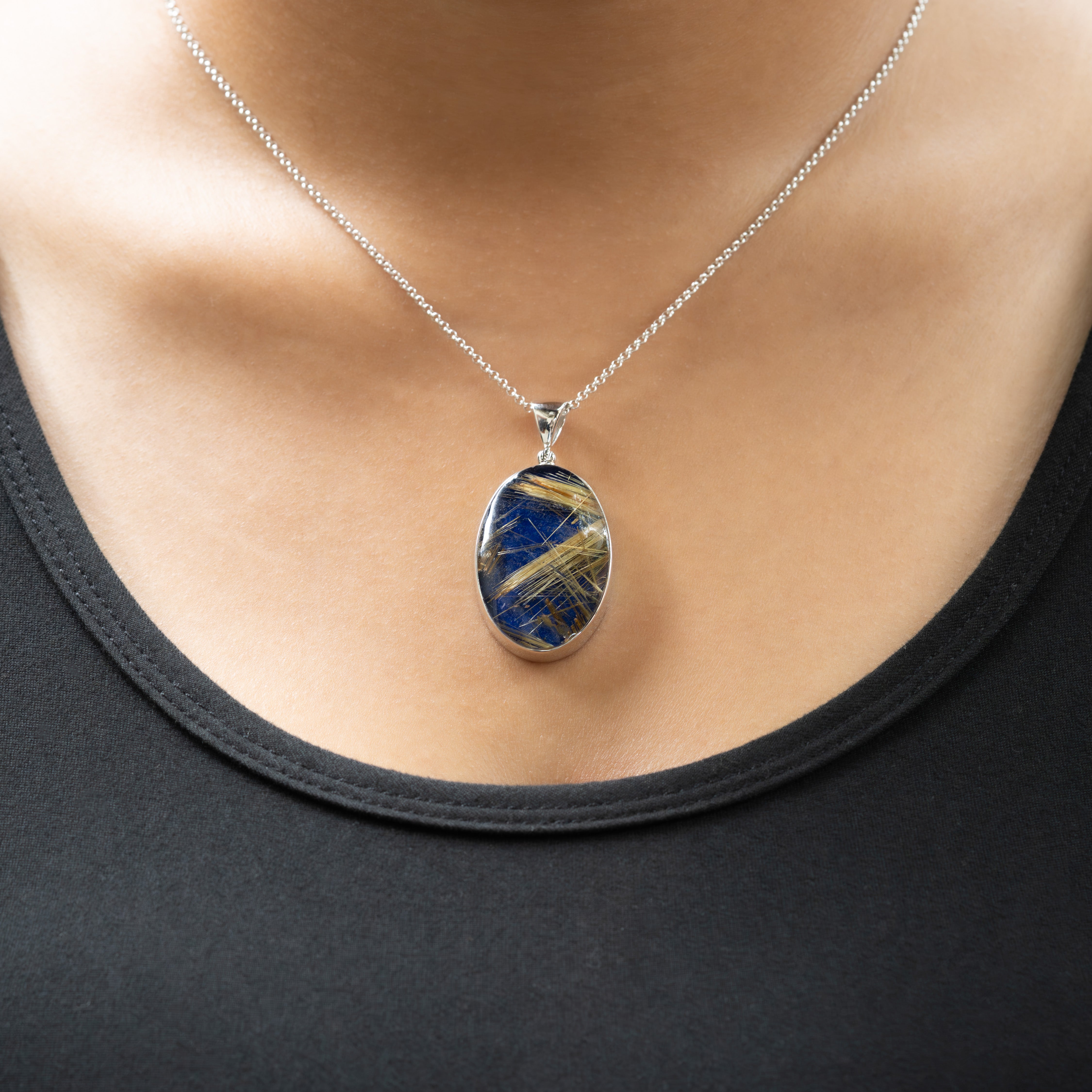 Starborn Lapis Lazuli Rutile Doublet Pendant in Sterling Silver