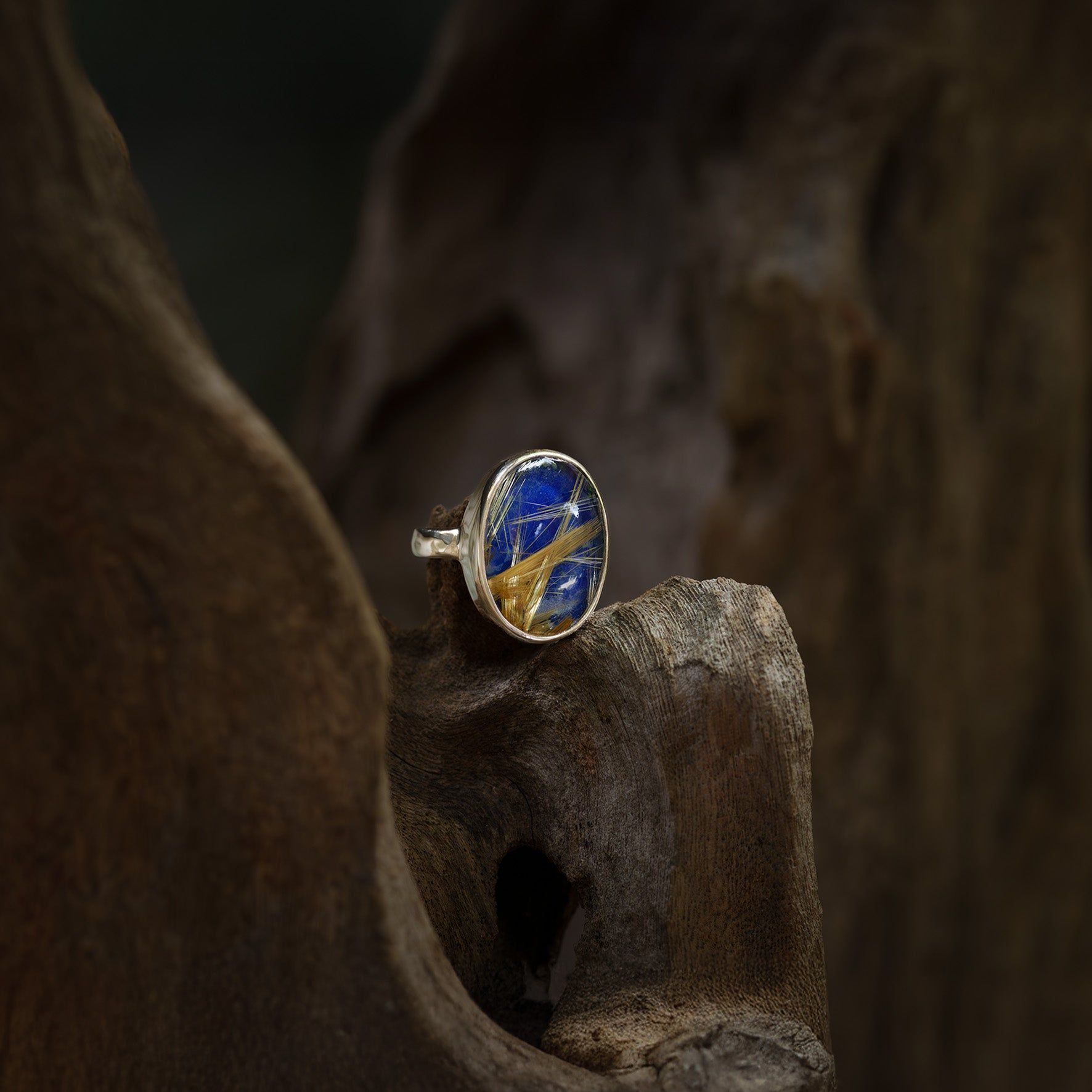 Starborn Oval Lapis Lazuli Rutile Doublet Ring in Sterling Silver - Size 8