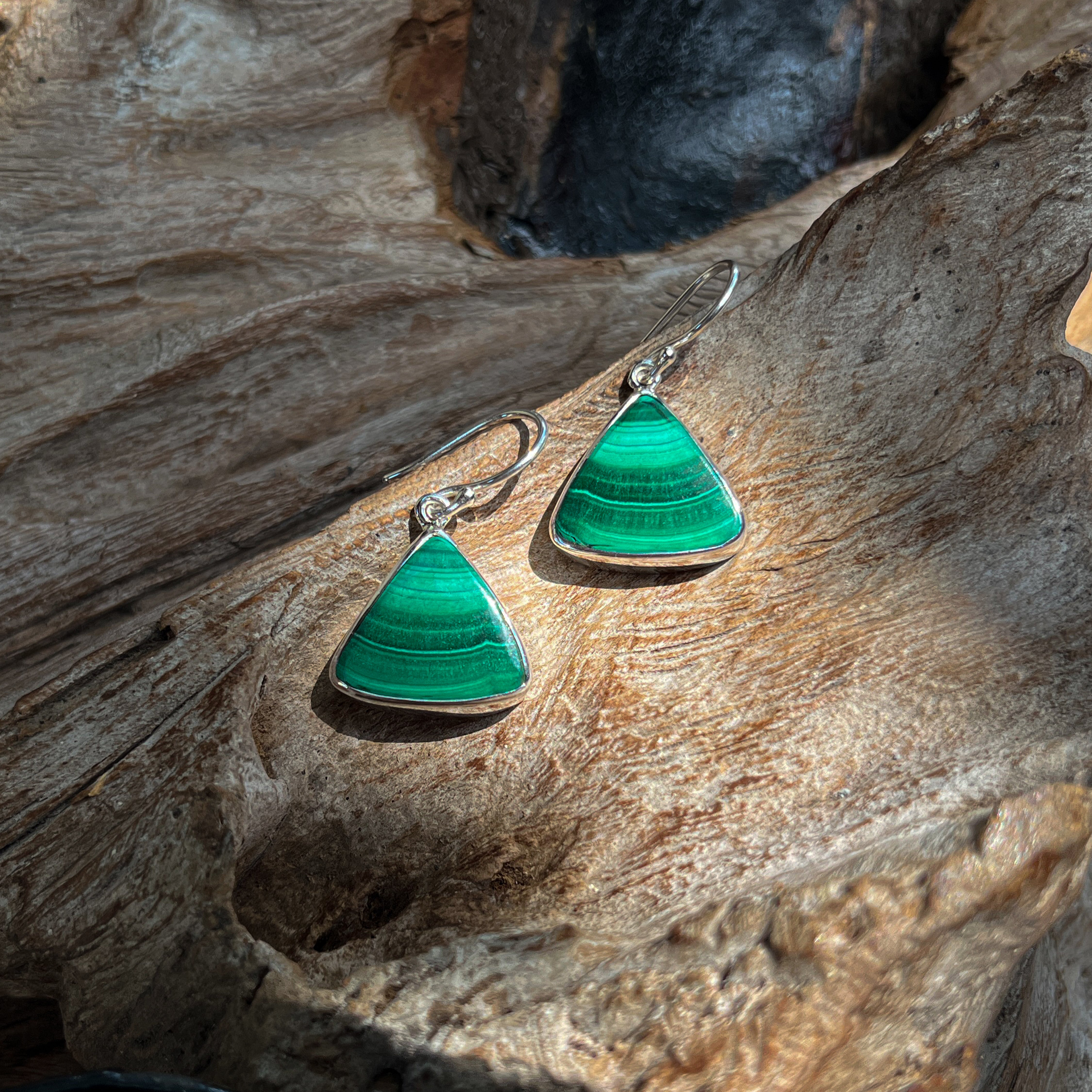 Starborn Malachite Earrings in Sterling Silver