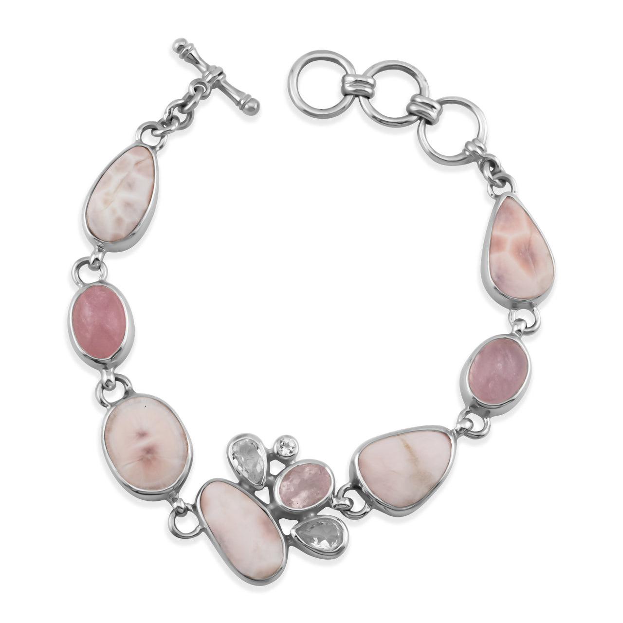 Starborn Pink Natrolite with Morganite Bracelet in Sterling Silver